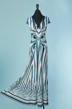 Evening printed dress with cut-work and gather on the front Roberto Cavalli