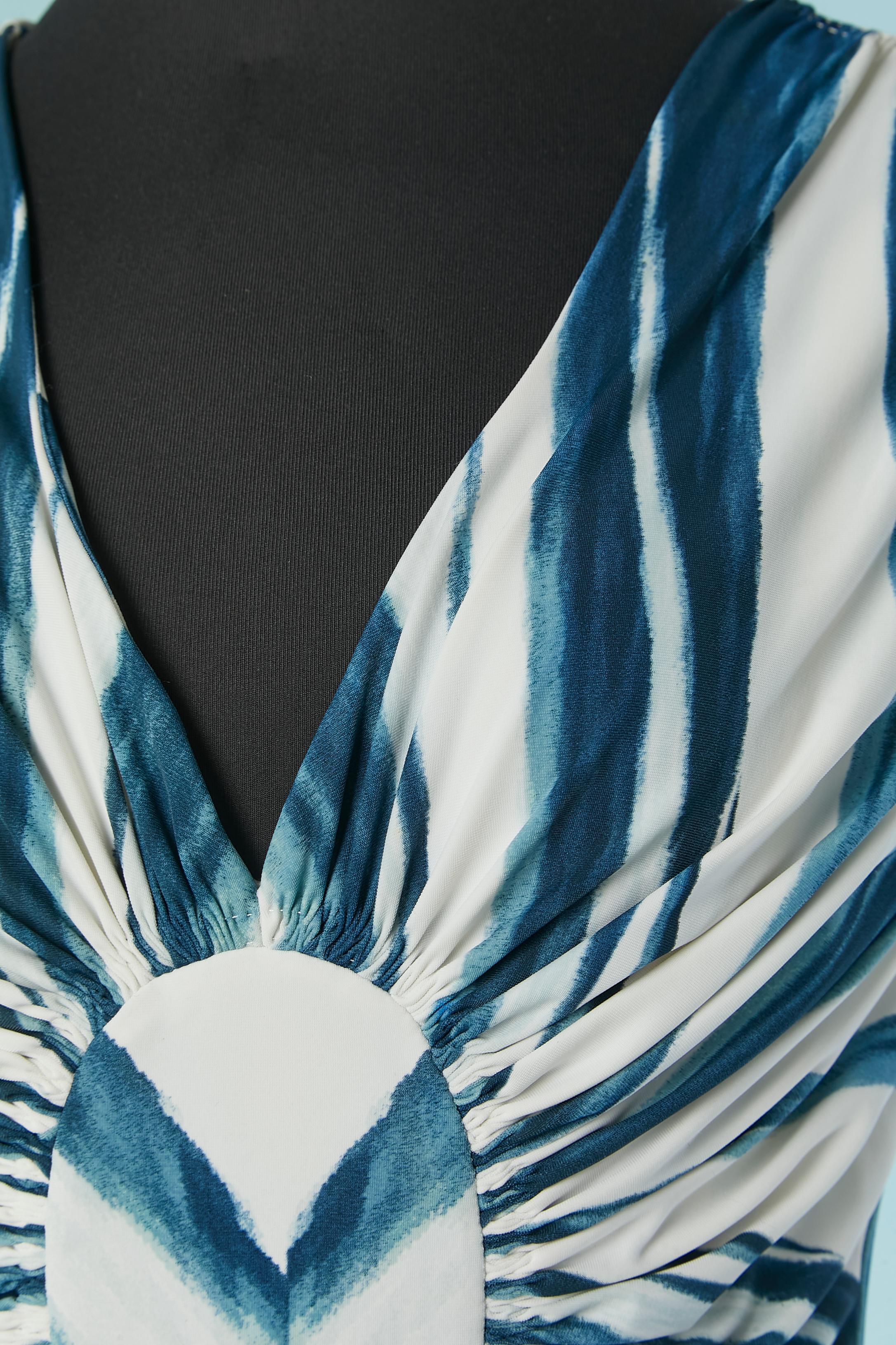 Gray Evening printed dress with cut-work and gather on the front Roberto Cavalli For Sale
