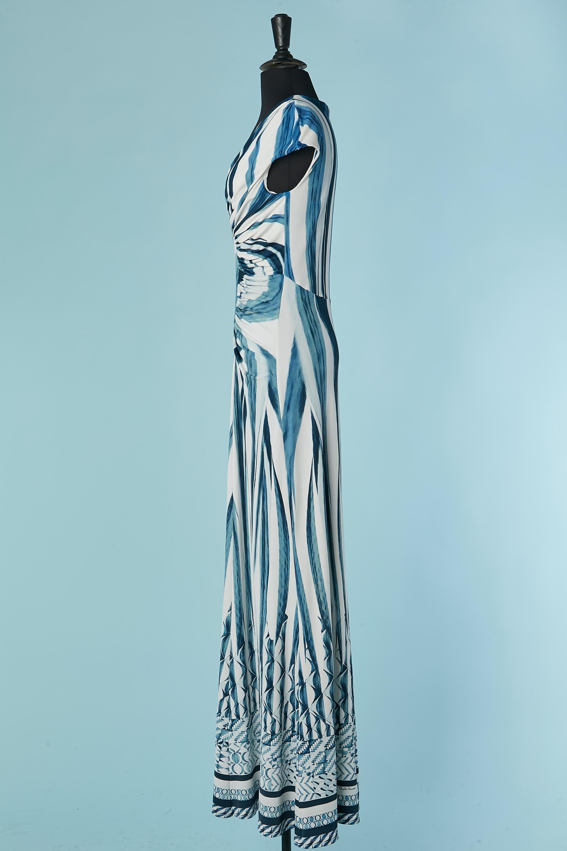 Evening printed dress with cut-work and gather on the front Roberto Cavalli For Sale 2