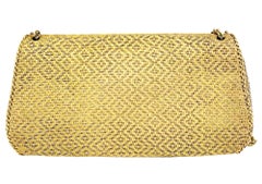Vintage Evening Purse 18 Karat Yellow Gold Woven Solid Bag Diamond Pave Tassles