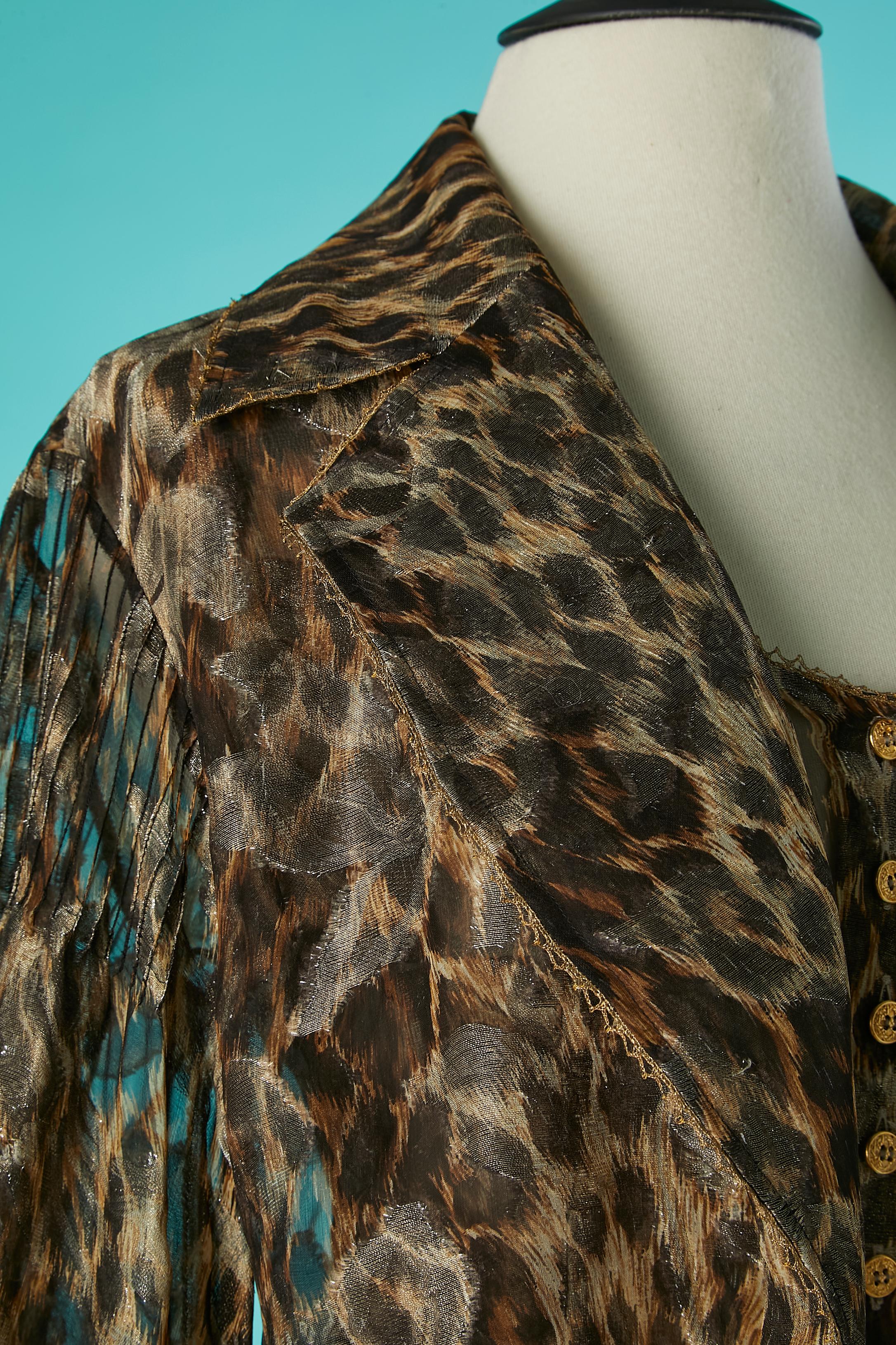 Evening shirt in lurex jacquard silk and leopard print . Branded 