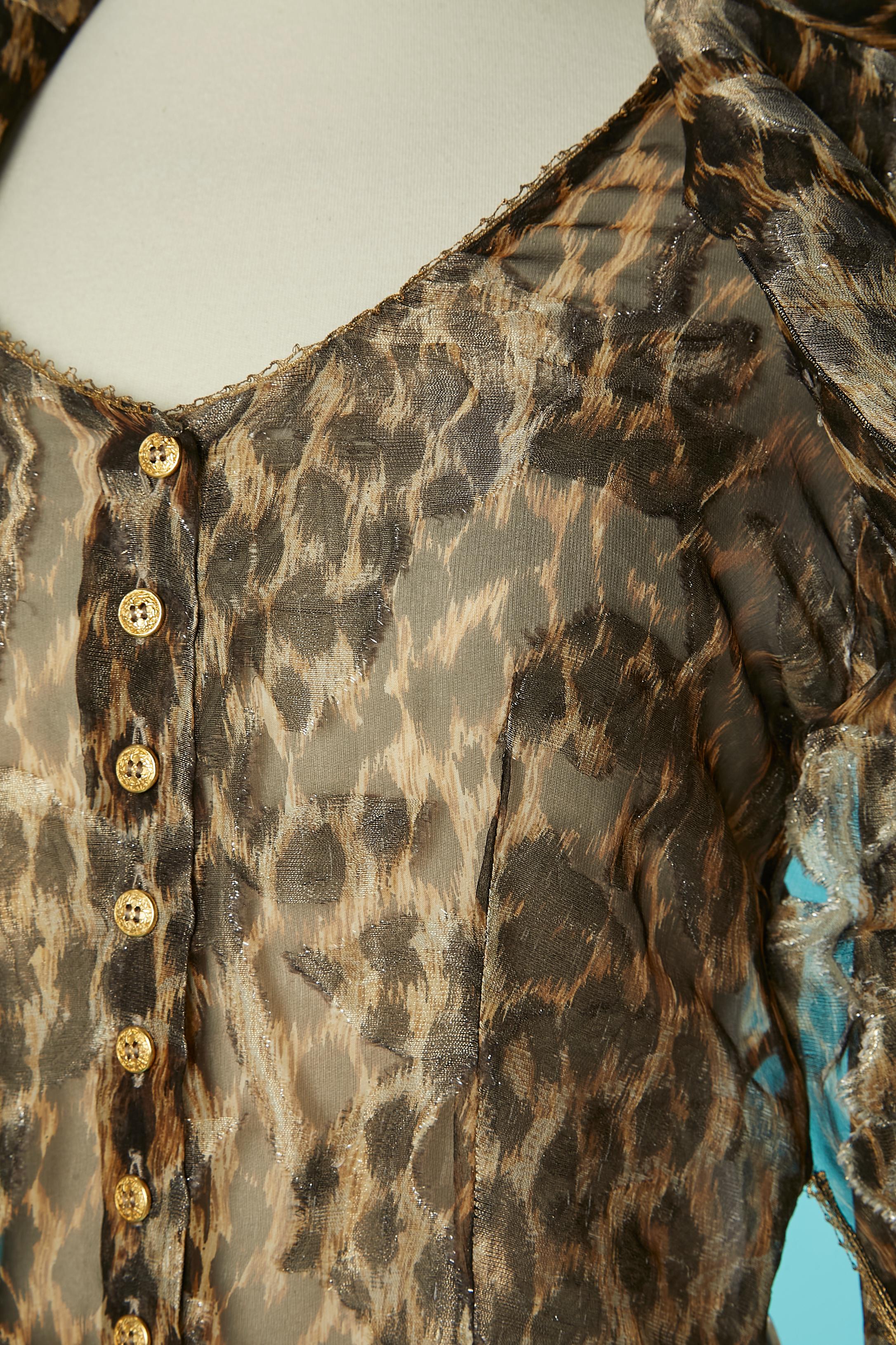 Evening shirt in lurex jacquard silk and leopard print Christian Dior by G Ferré In Excellent Condition For Sale In Saint-Ouen-Sur-Seine, FR