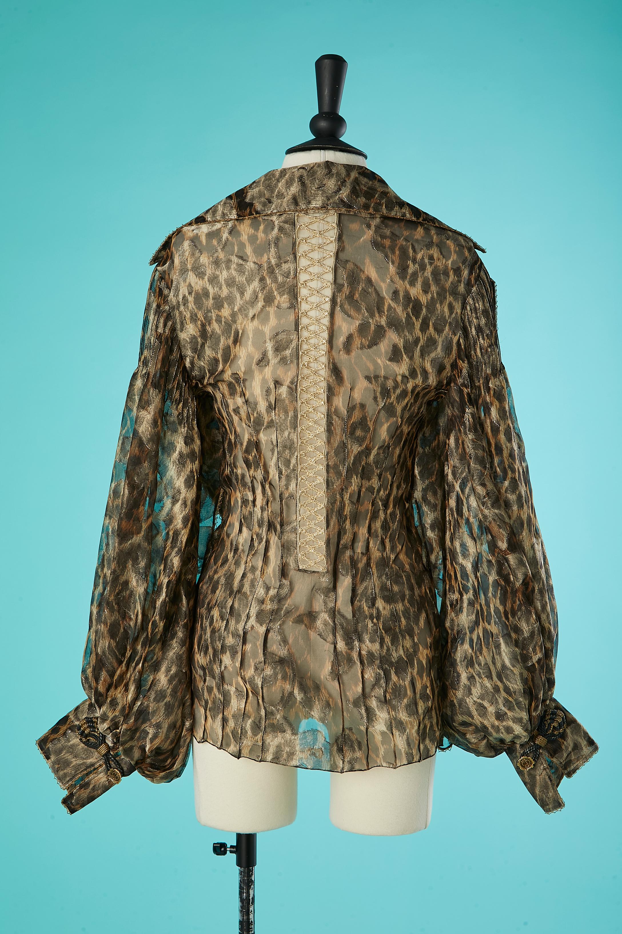 Evening shirt in lurex jacquard silk and leopard print Christian Dior by G Ferré For Sale 3