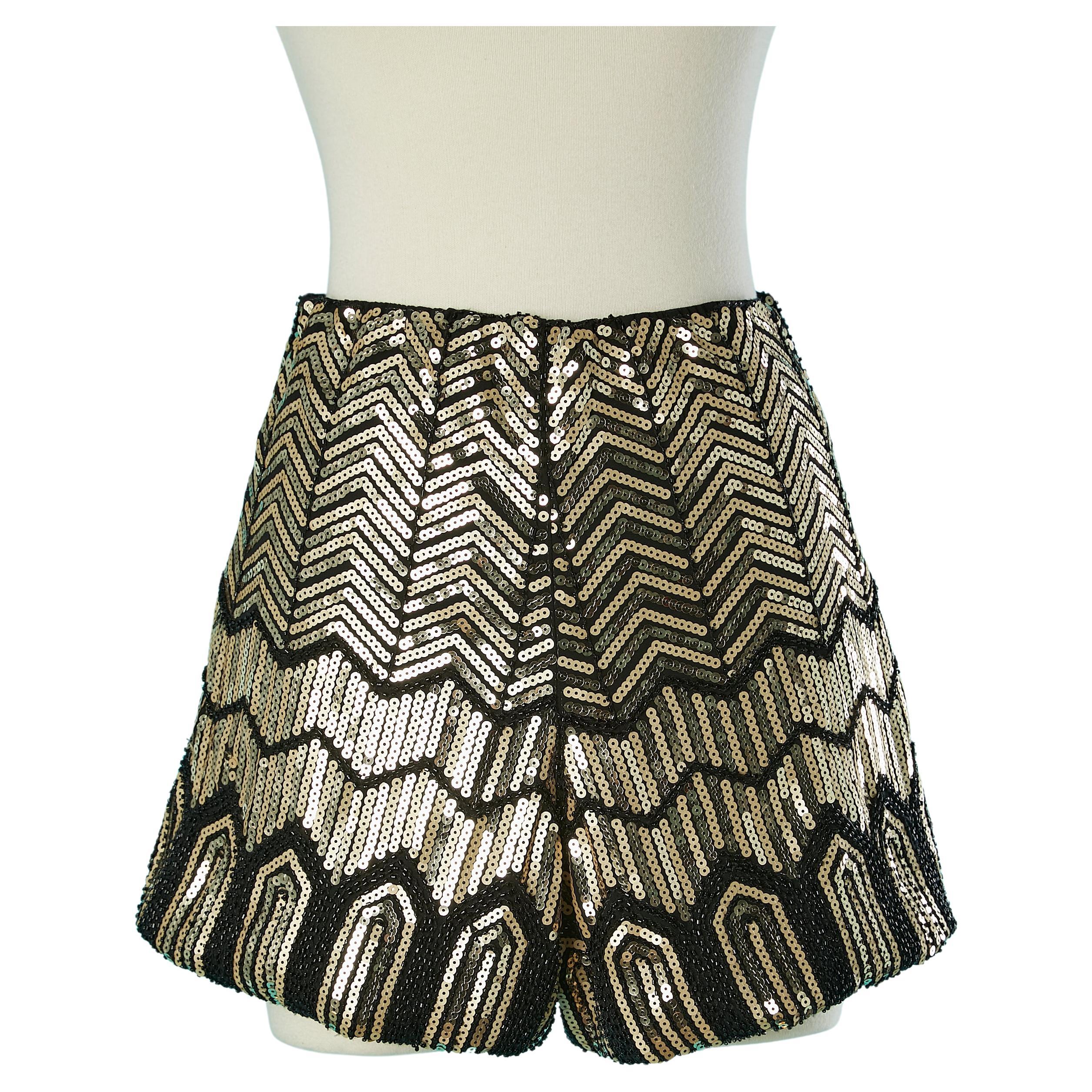 Evening short covered with gold sequins and black beads Saint Laurent  For Sale