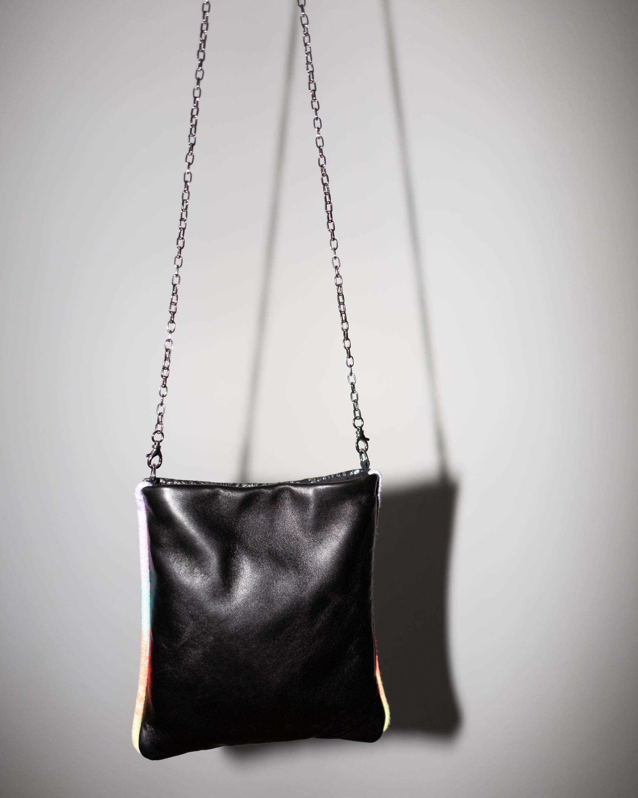 Women's Evening Shoulder Palladium Chain Bag Lurex Pastel Rainbow Trim Napa Leather  For Sale