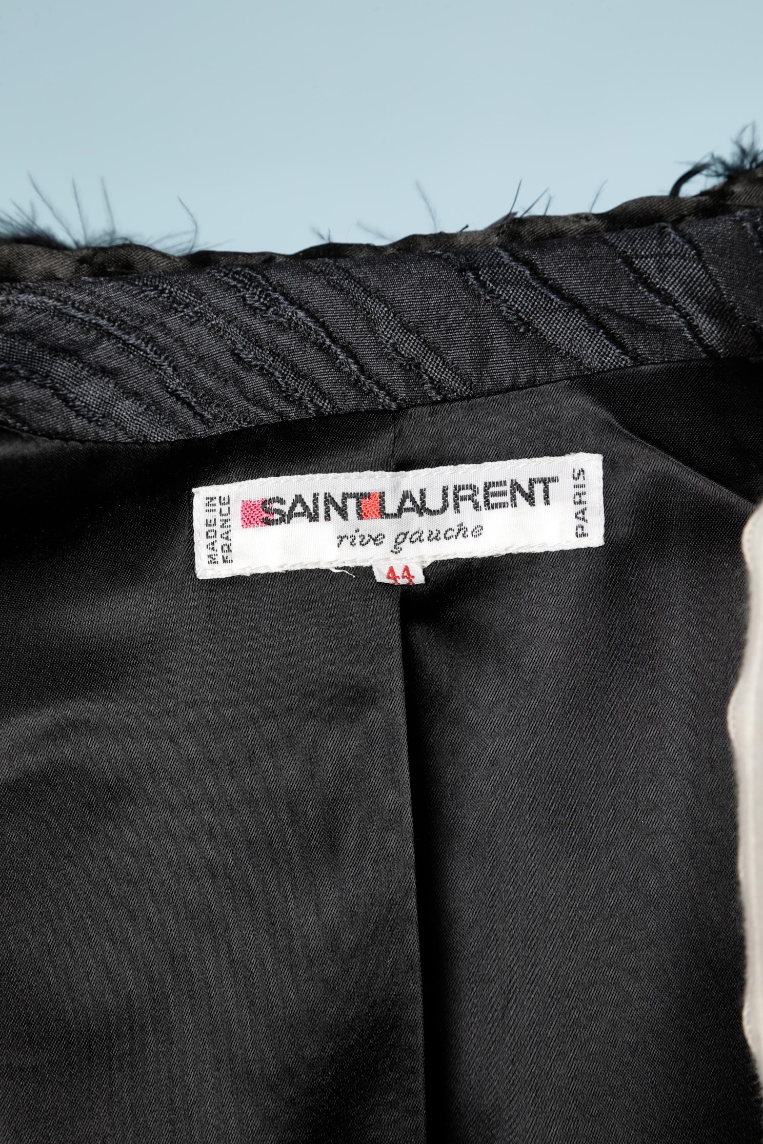 Evening silk jacquard skirt suit with feathers collar Saint Laurent Rive Gauche  For Sale 4