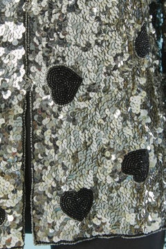 Evening silver sequin and beaded heart edge to edge jacket Loris Azzaro