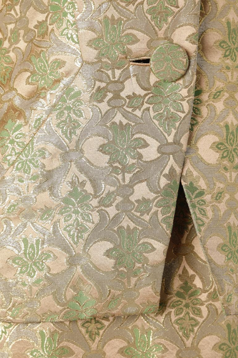 Tailleur jupe du soir en soie et brocart de lurex doré Irène pour Neiman Marcus 1950  Pour femmes en vente