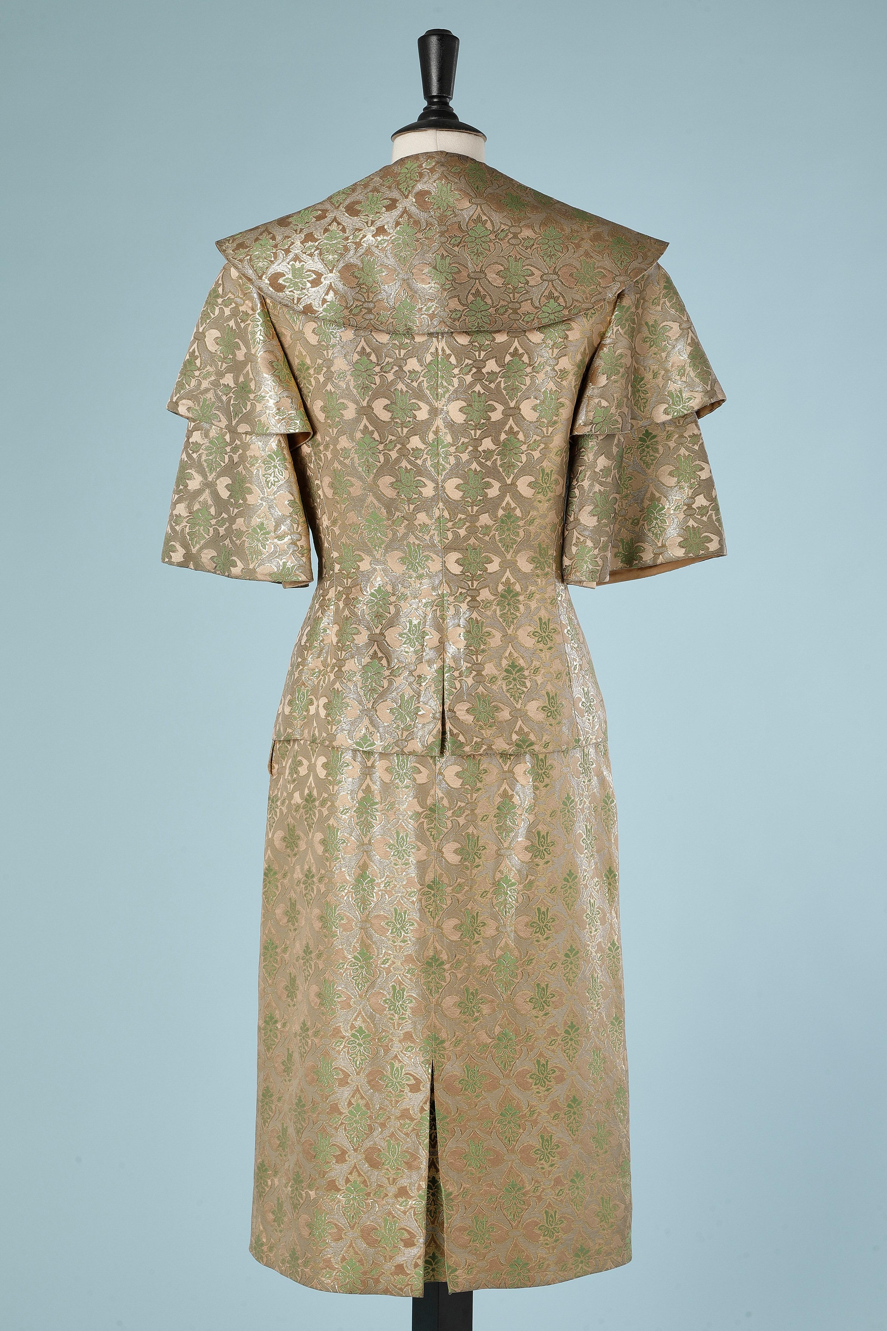 Tailleur jupe du soir en soie et brocart de lurex doré Irène pour Neiman Marcus 1950  en vente 3