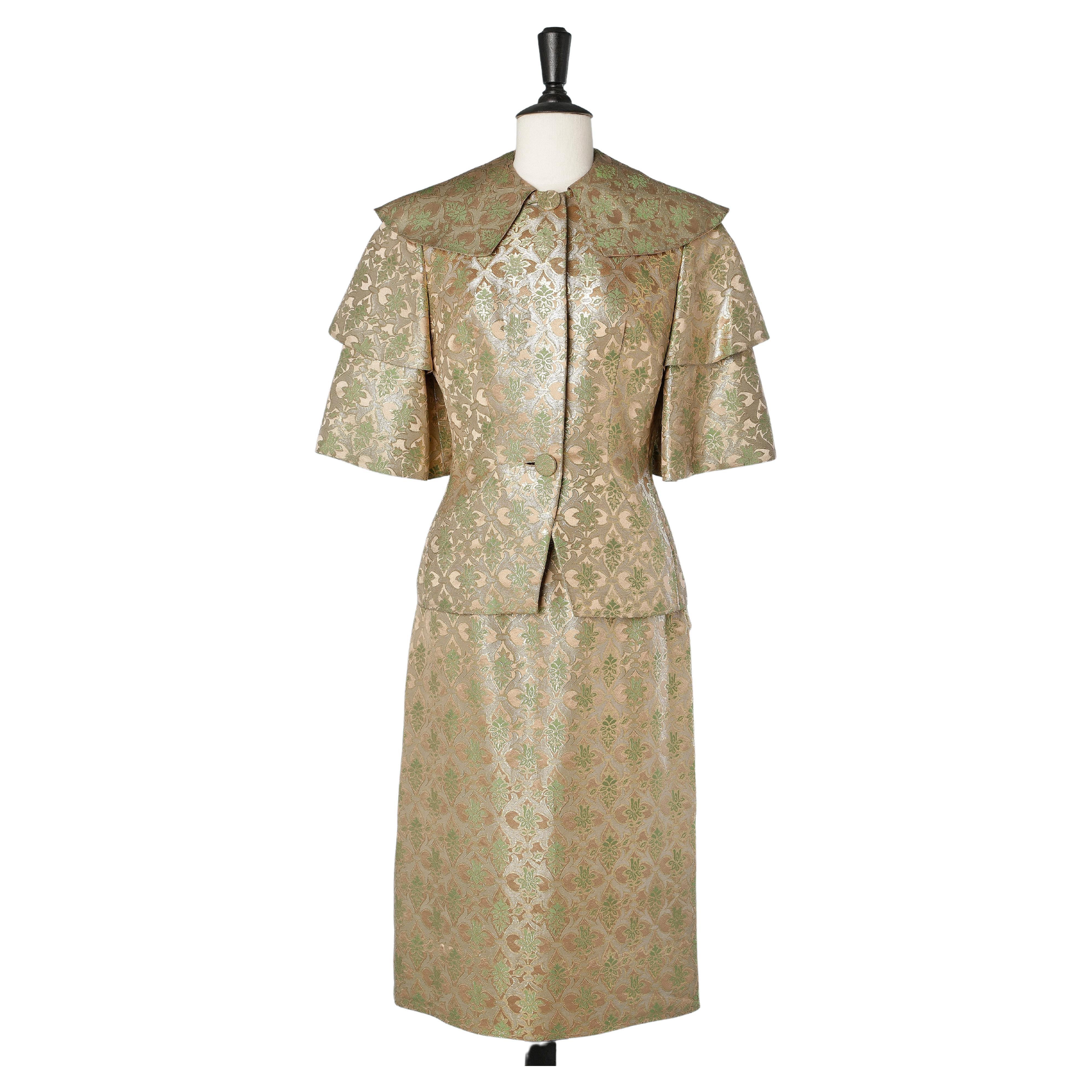 Evening skirt suit in silk and gold lurex brocade Irène for Neiman Marcus 1950 For Sale