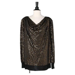 Evening top in black jersey and gold foiled pattern Yves Saint Laurent Variation
