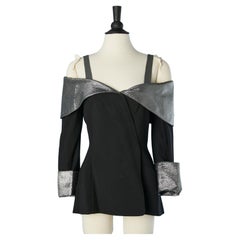 Evening top in black wool and silver lurex collar and cuffs Thierry Mugler Paris