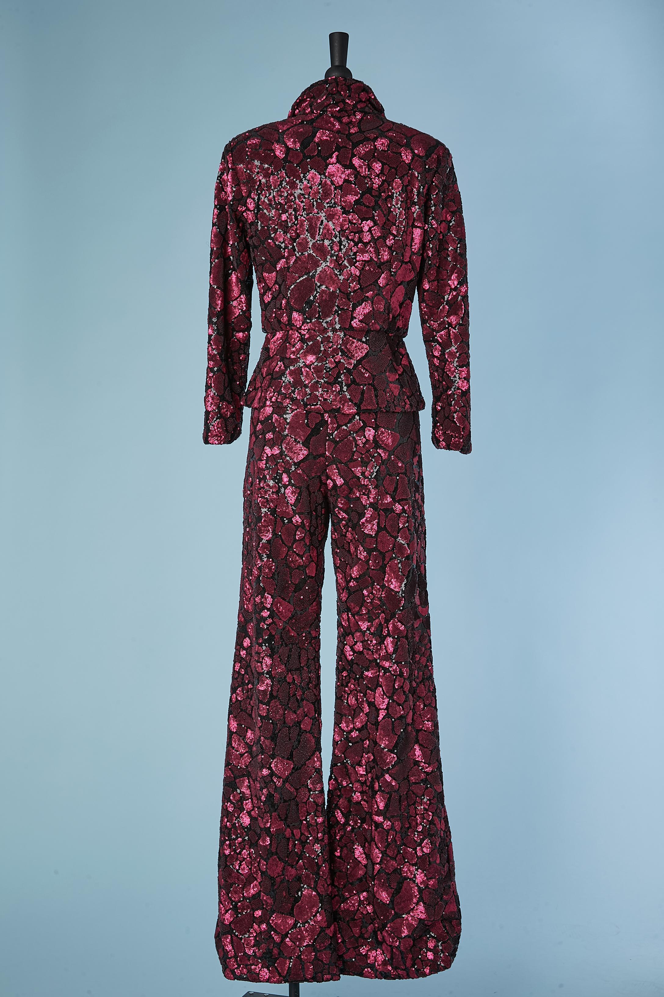 Black Evening trouser-suit in black and pink sequin on a tulle base 