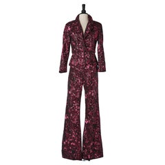 Evening trouser-suit in black and pink sequin on a tulle base "Disco " style 