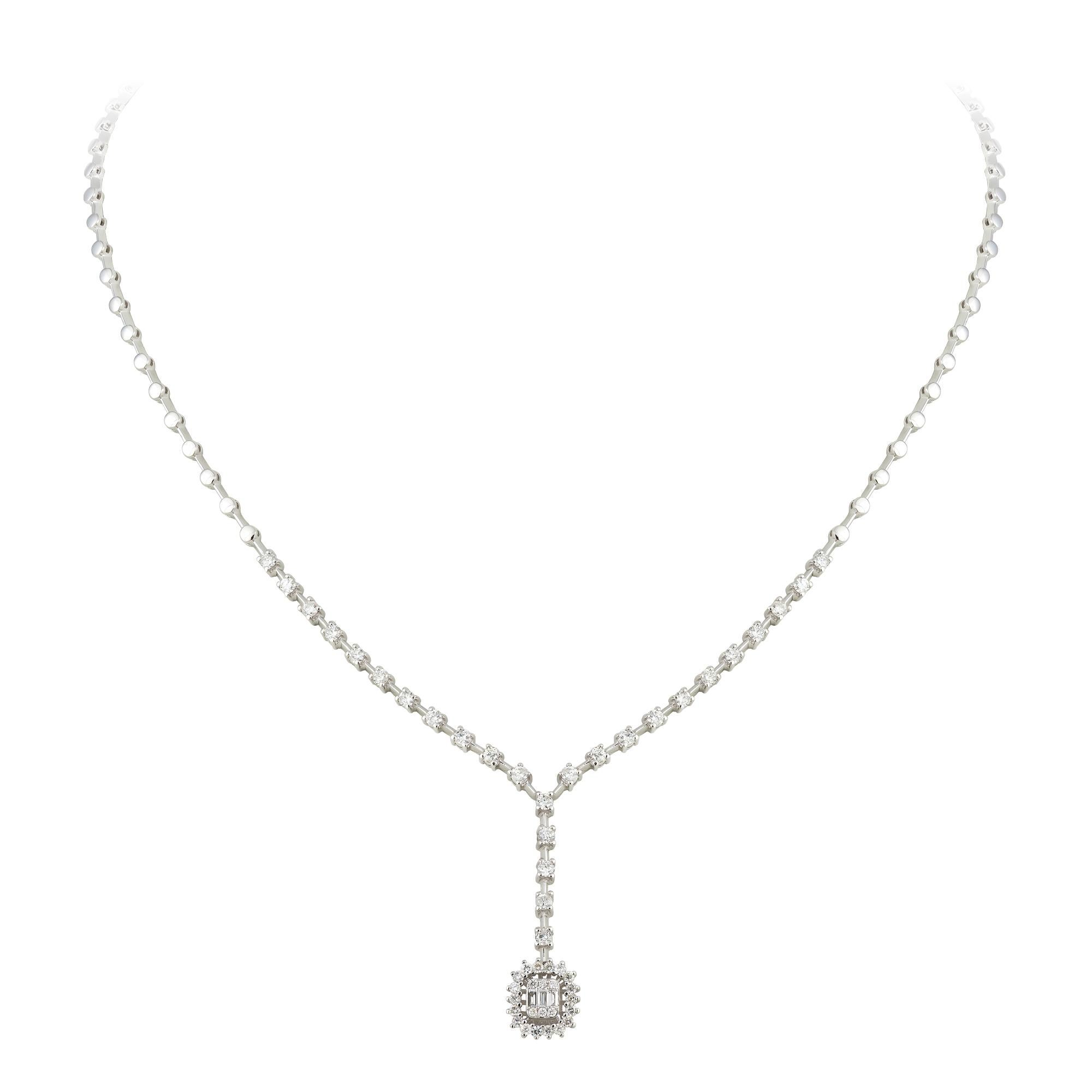 NECKLACE 18K White Gold Diamond 1.35 Cts/51 Pcs Tapered Baguette 0.06 Cts/3 Pcs

