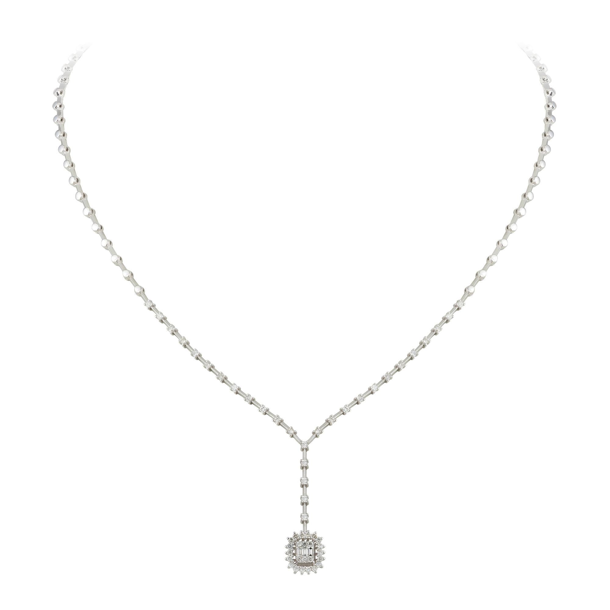 NECKLACE 18K White Gold Diamond 0.62 Cts/53 Pcs Tapered Baguette 0.07 Cts/3 Pcs

