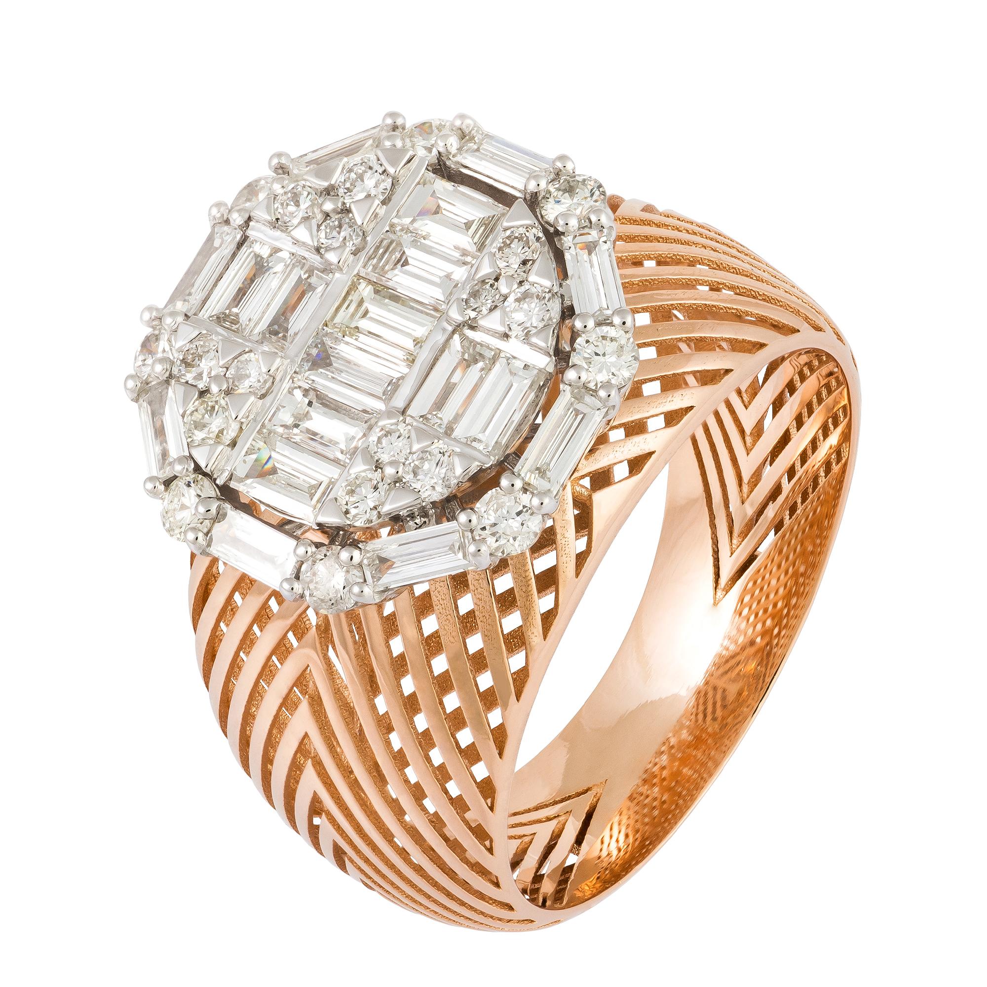 For Sale:  Evening White Pink 18K Gold White Diamond Ring for Her 2