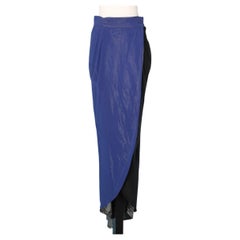 Vintage Evening wrap skirt made of silver lamé and black & blue chiffon Gianni Versace