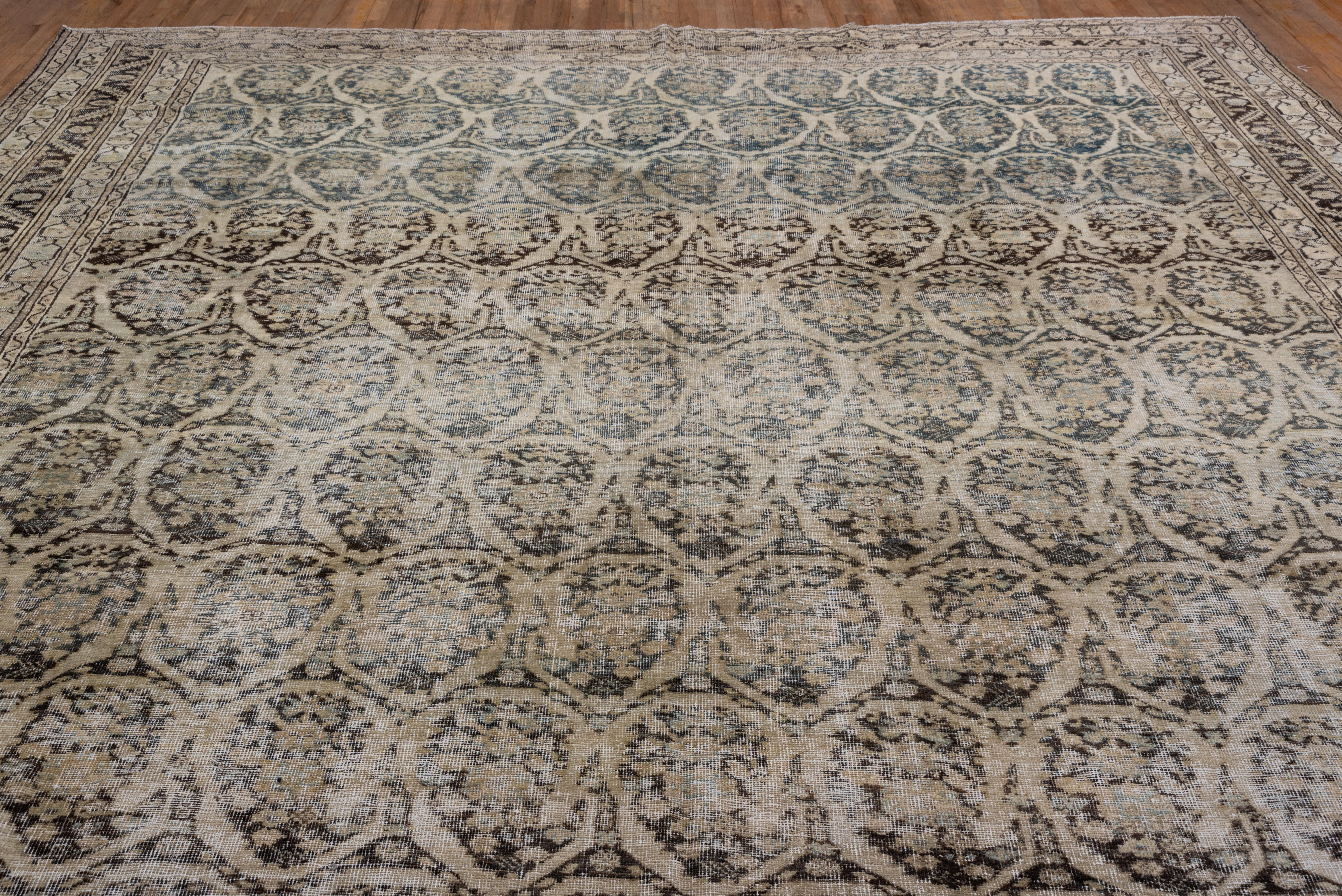 Hand-Knotted Evenly Worn Antique Persian Mahal Mansion Kellegi Rug, Earth Tones, circa 1910s