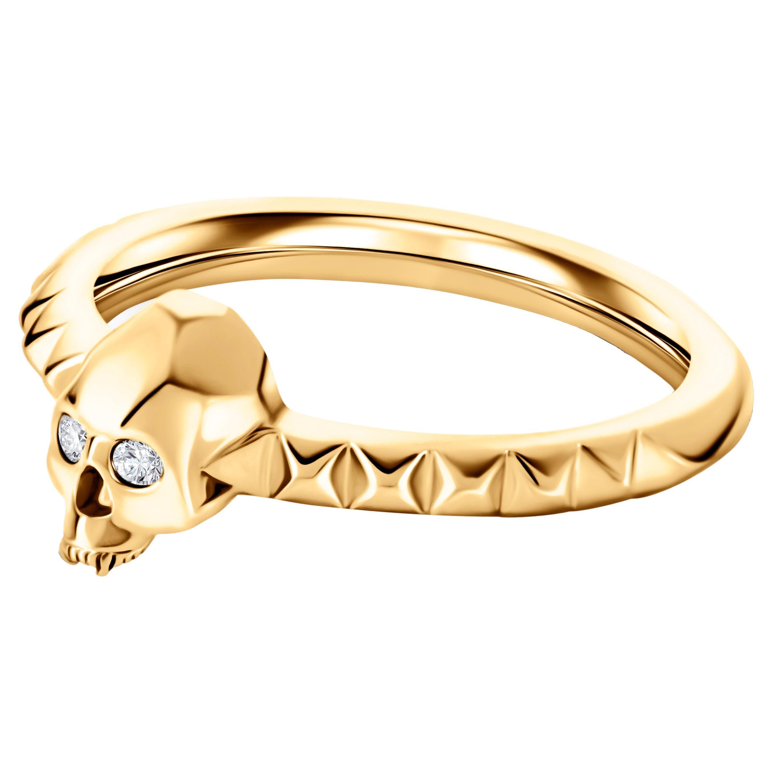 Ever After Diamond eyes 18ct Yellow Gold Skull ring For Sale