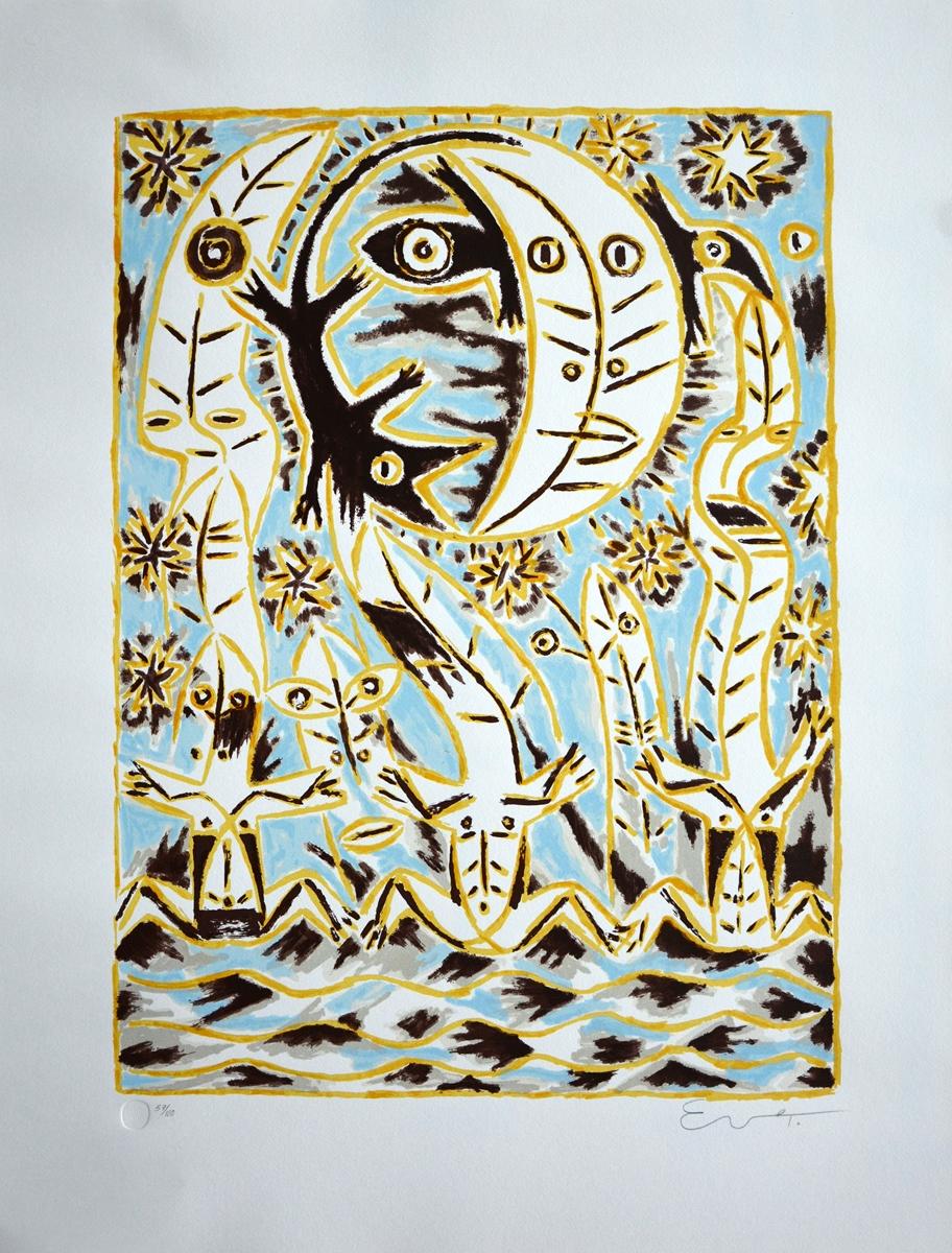 Ever Fonseca (Cuba, 1938)
'Lagartijo de luna', 2002
silkscreen on paper Guarro Biblos 250g.
39.4 x 30 in. (100 x 76 cm.)
Edition of 100
ID: FON-102
Unframed