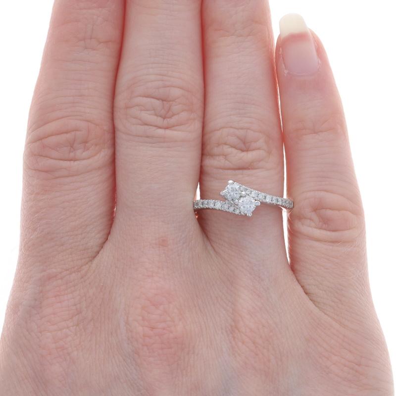 Round Cut Ever Us Diamond Bypass Engagement Ring White Gold 14k Round 1/2ctw Two-Stone For Sale