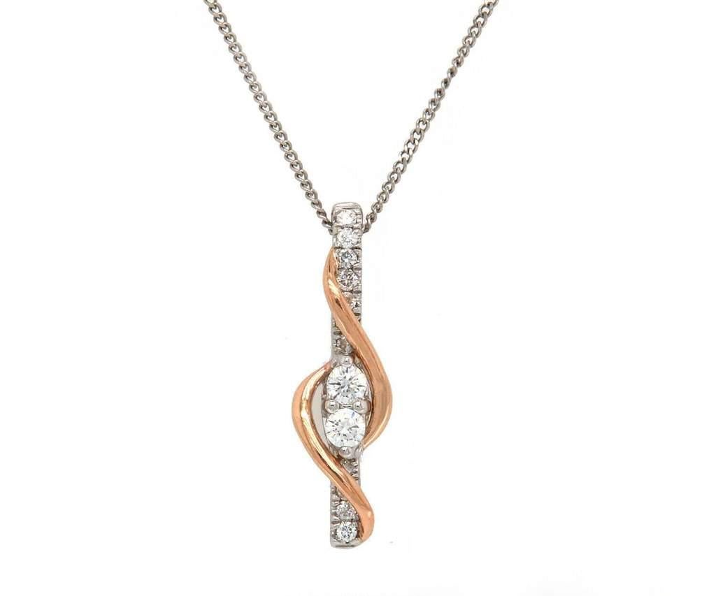 Ever Us Two Tone Diamond Linear Swirl Pendant Necklace in 14K

Ever Us Two Tone Diamond Linear Swirl Pendant Necklace
14K White Gold
14K Rose Gold
Diamonds Carat Weight: Approx. 0.25ctw
Clarity: I2
Color: I
Necklace Width: Approx. 1.0 MM
Necklace