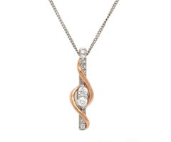 Ever Us Two Tone Diamond Linear Swirl Pendant Necklace in 14K White & Rose Gold