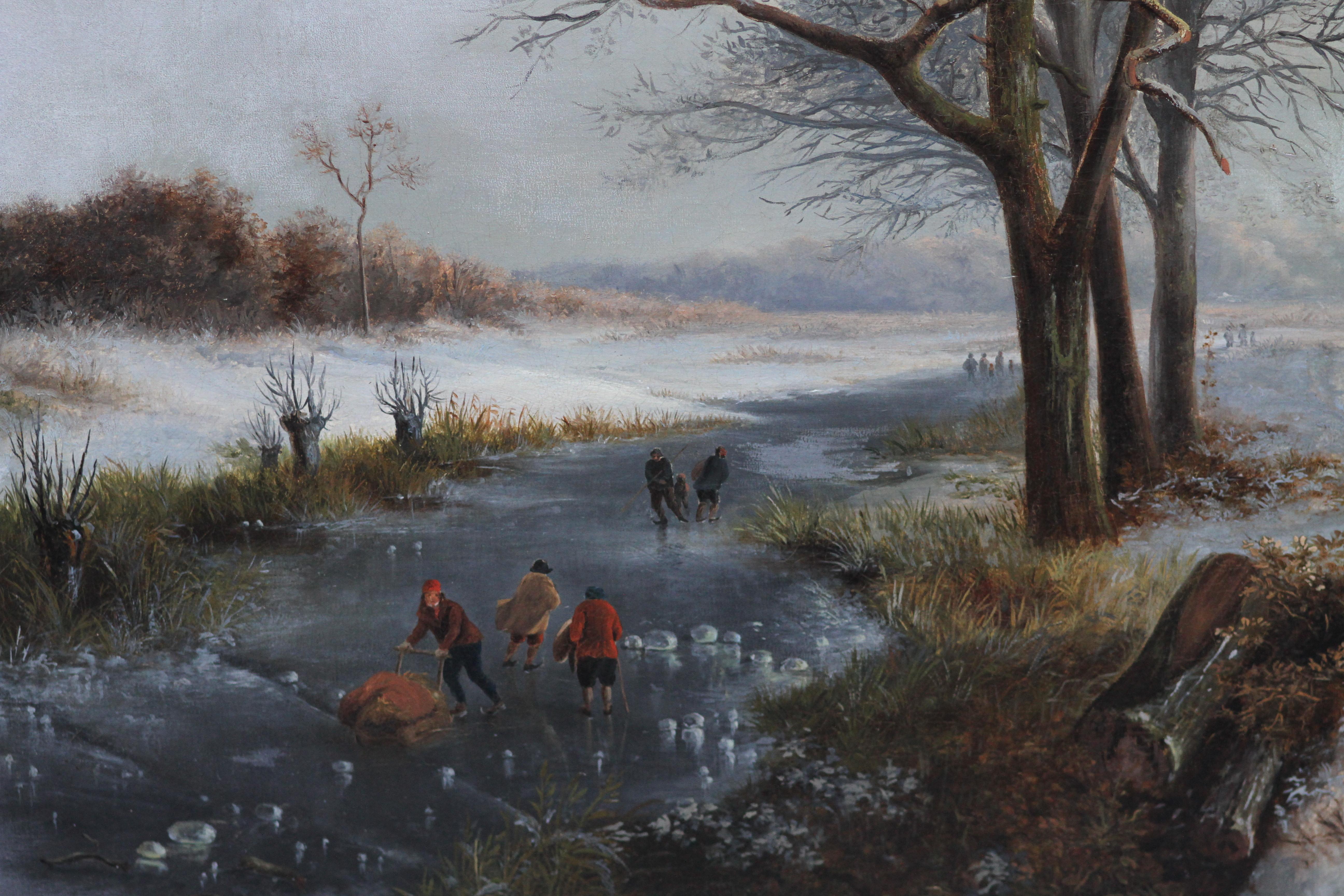 Dutch Winter Landscape -  Dutch Golden Age art Romantic landscape oil painting  For Sale 3