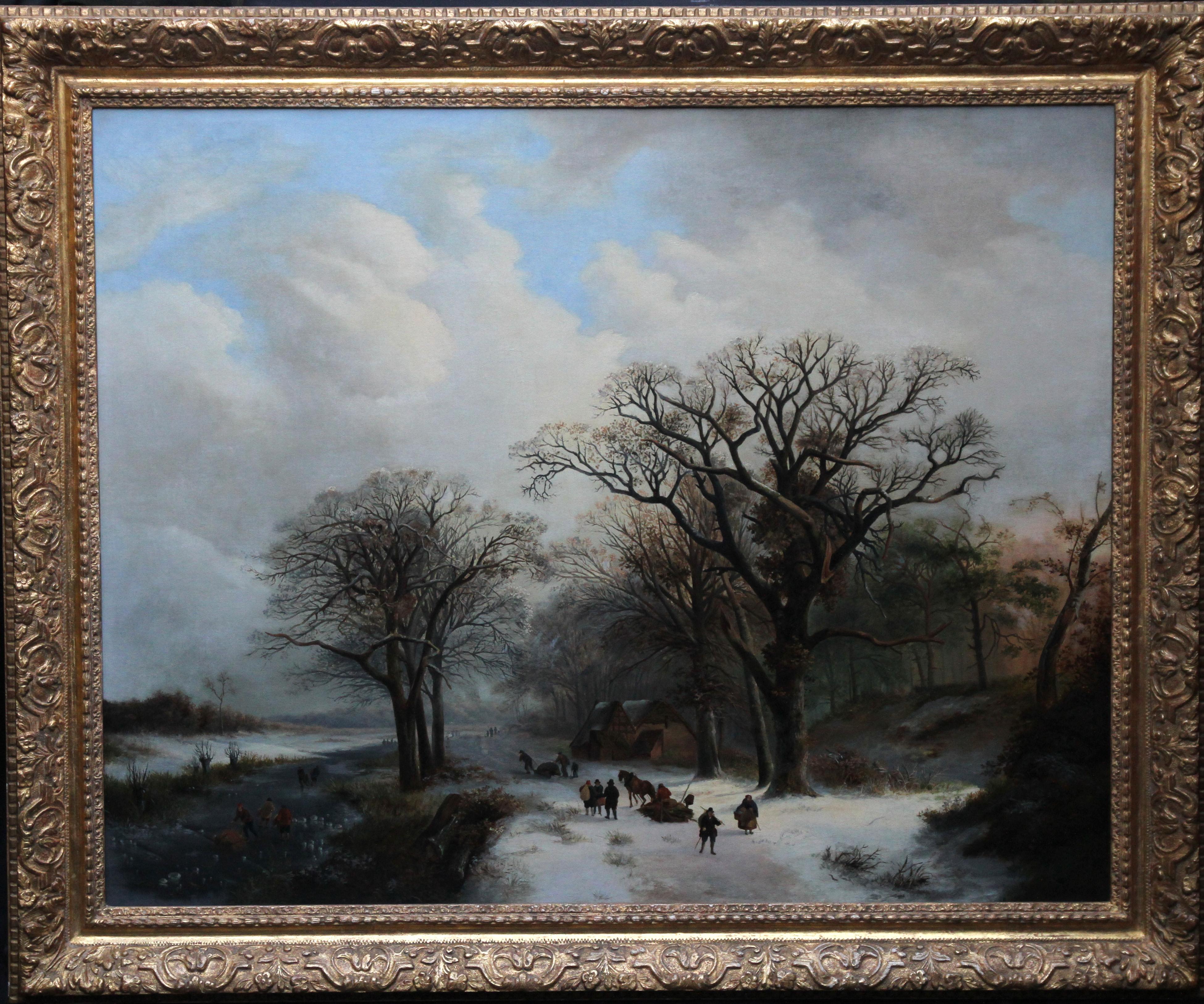 Paesaggio d'inverno olandese -  Arte olandese del Secolo d'Oro Paesaggio romantico dipinto a olio in vendita 8