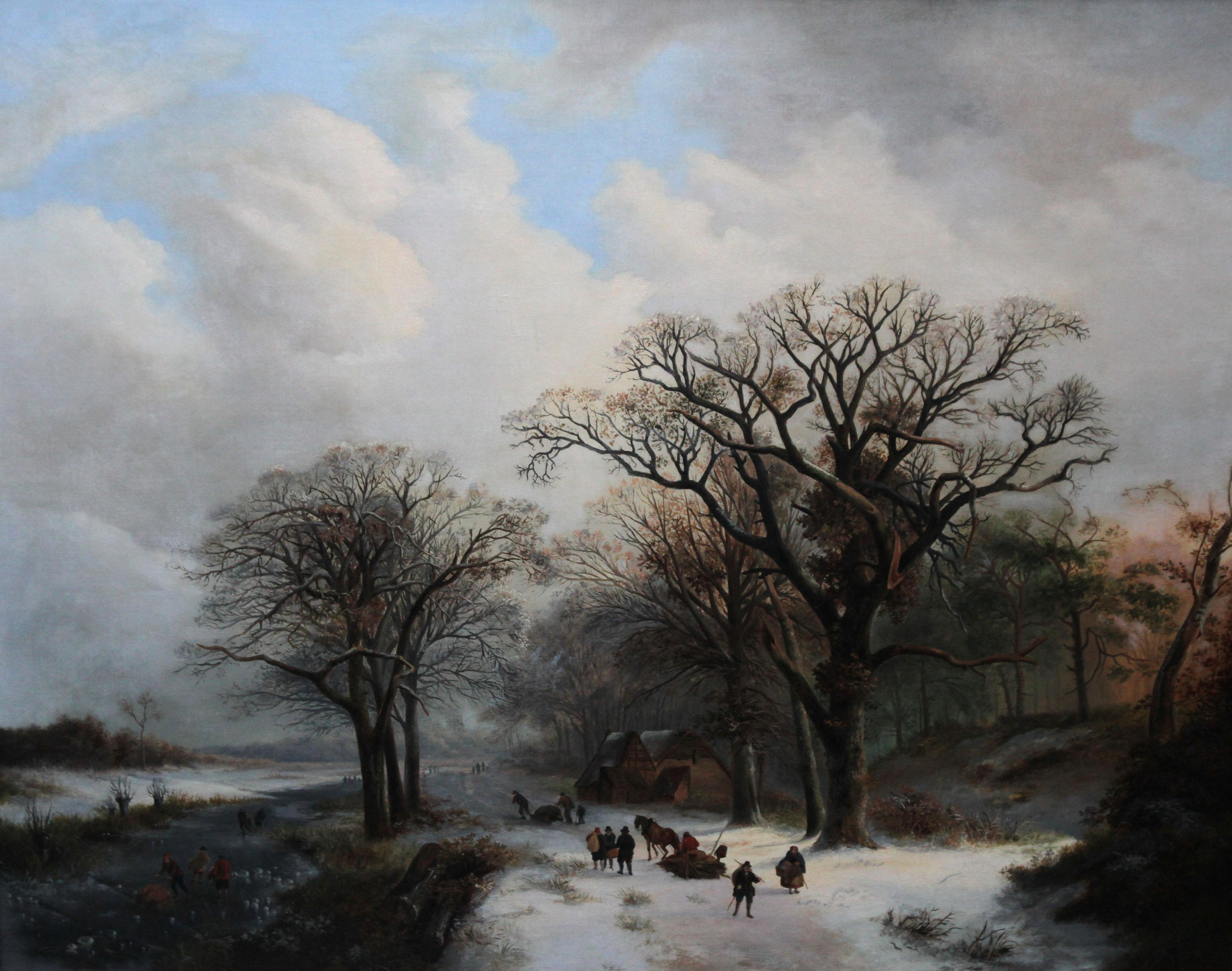 Dutch Winter Landscape -  Dutch Golden Age art Romantic landscape oil painting  - Painting by Everardus Mirani
