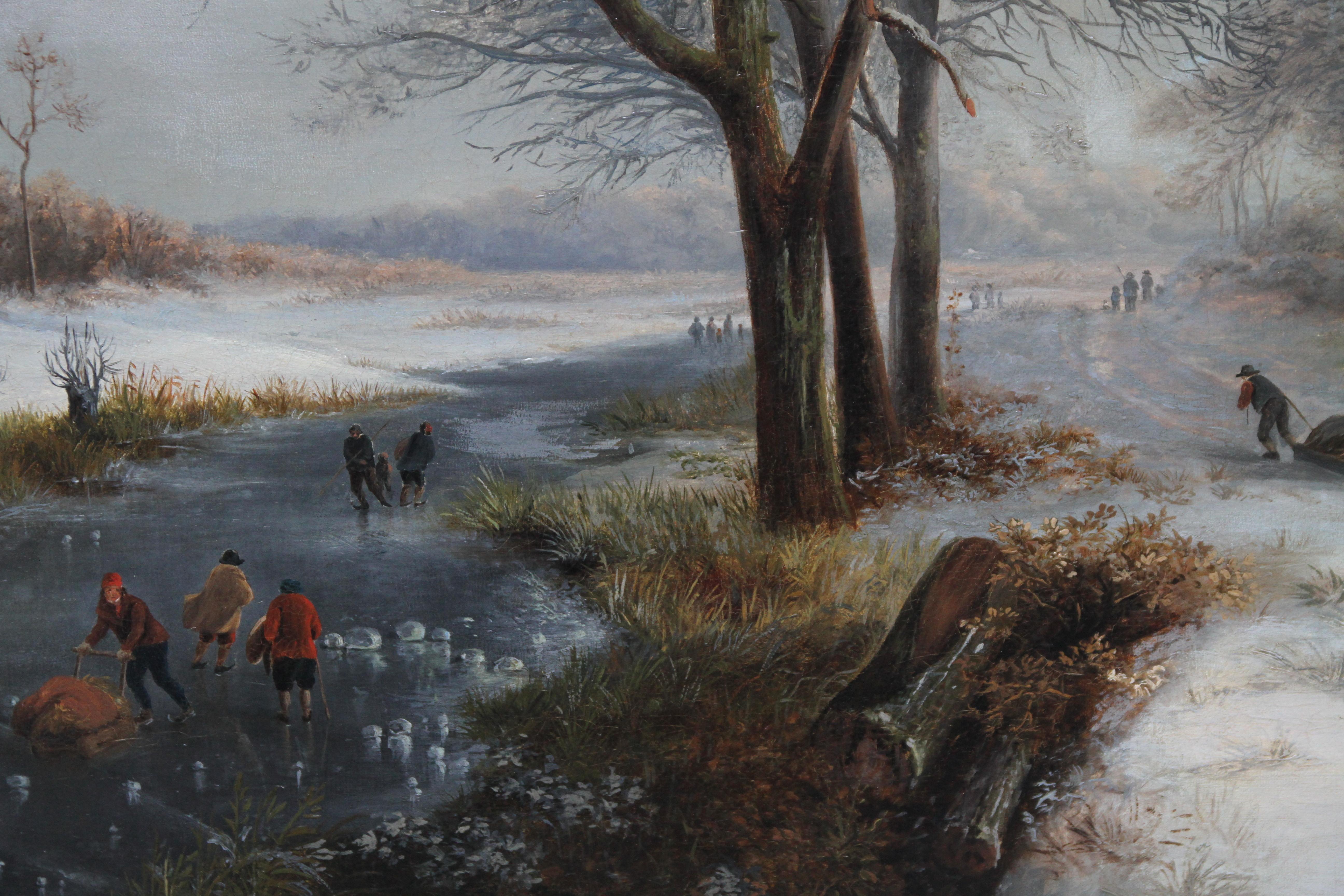 Dutch Winter Landscape -  Dutch Golden Age art Romantic landscape oil painting  For Sale 1