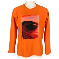 EVEREST ISLES Size XL Orange Dark Wave Applique Cotton Long Sleeve T-shirt