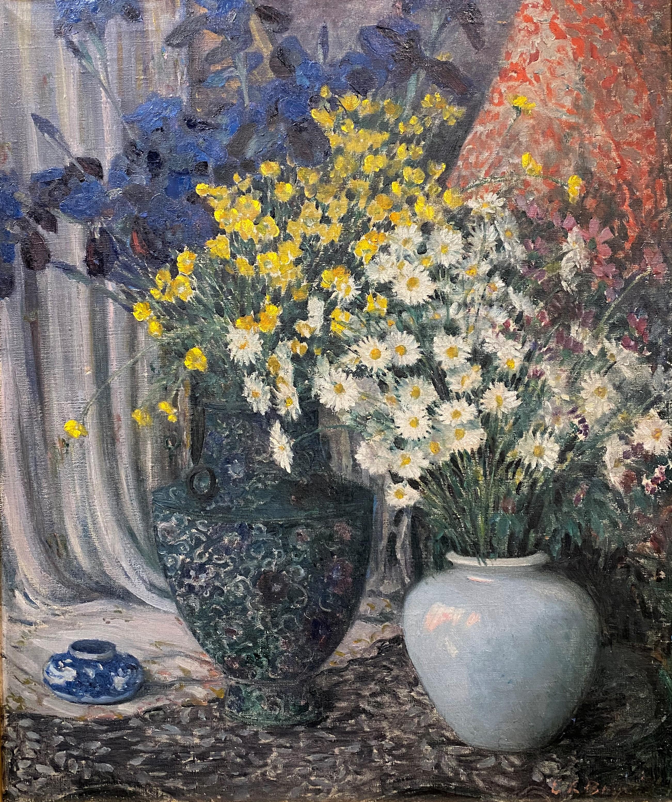 Still Life of Flowers in Vases - Painting by Everett Lloyd Bryant