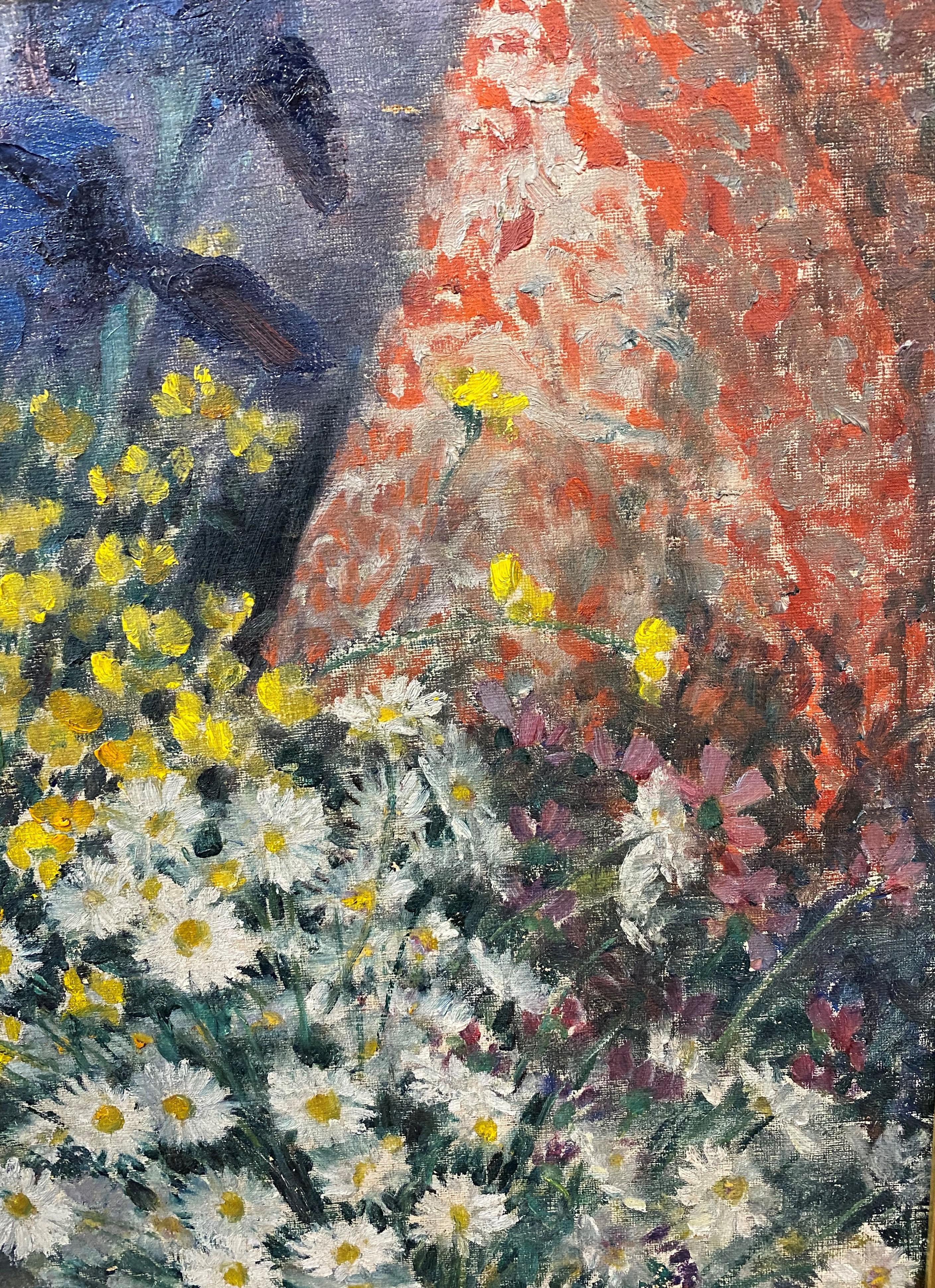 Une belle nature morte à l'huile avec des fleurs dans des vases par l'artiste américain Everett Lloyds Bryant (1864-1945). Bryant a été élevé à Galion, dans l'Ohio, et a montré très tôt des talents artistiques, mais n'a pas suivi d'études formelles