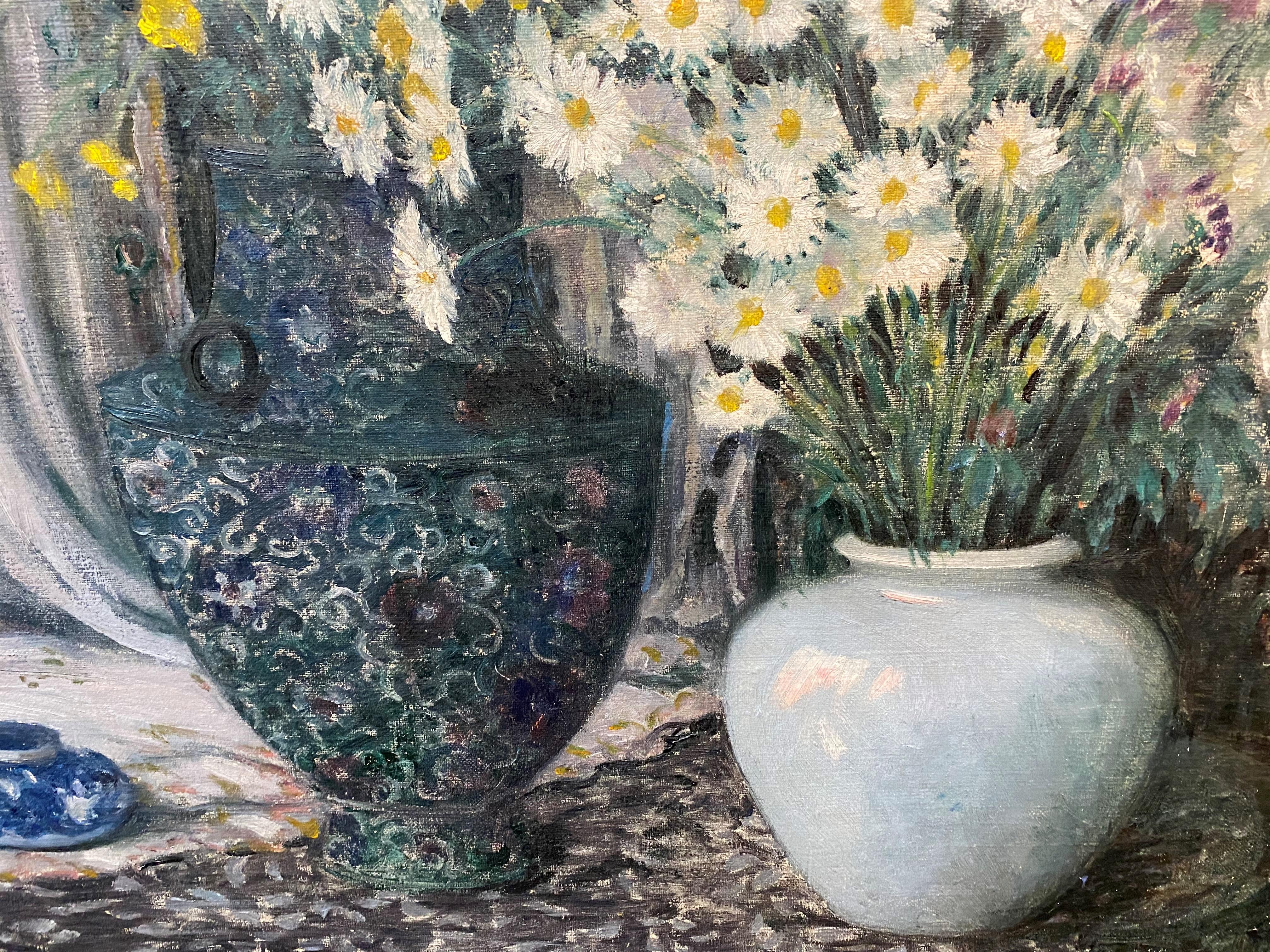 Ein schönes Stillleben mit Blumen in Vasen des amerikanischen Künstlers Everett Lloyd Bryant (1864-1945). Bryant wuchs in Galion, Ohio, auf und zeigte schon früh künstlerisches Talent, hatte aber bis zum Alter von 28 Jahren keine formale Ausbildung.