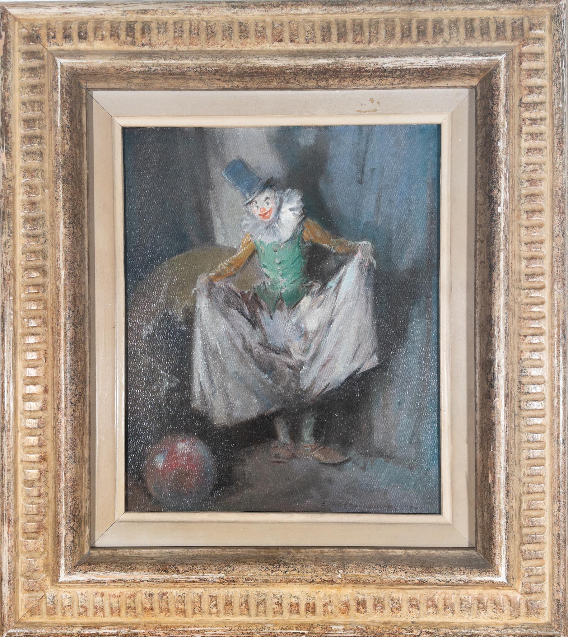 Clown con i pantaloni grandi - Painting di Everett Shinn