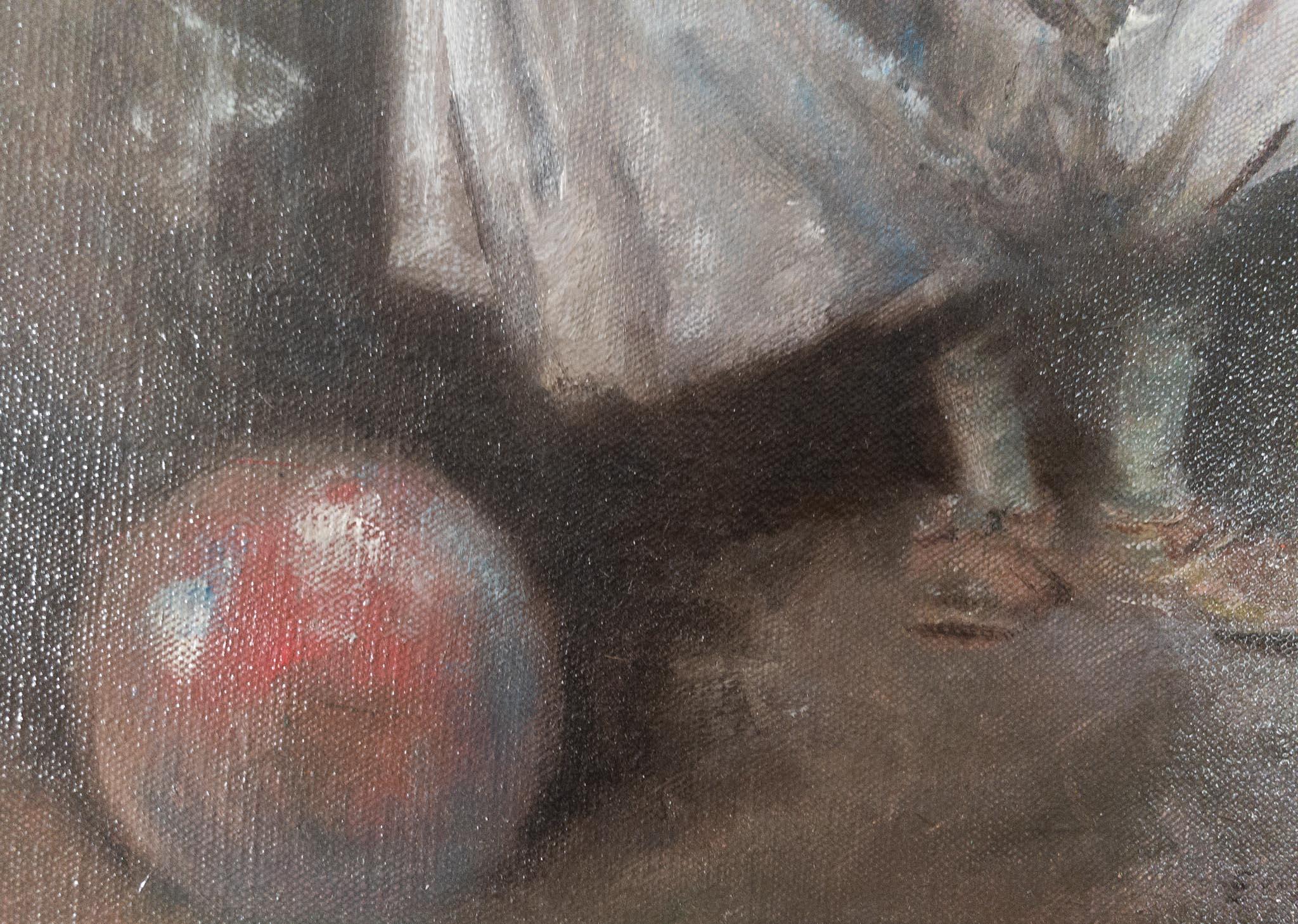 Clown con pantaloni grandi, 1942, di Everett Shinn (1876-1953)
Olio su tela
12 x 10 pollici senza cornice (30,48 x 25,4 cm)
19 ½ x 17 ¼ pollici incorniciato (49,53 x 43,815 cm)
Firmato e datato in basso a destra
Firmato, datato e intitolato su