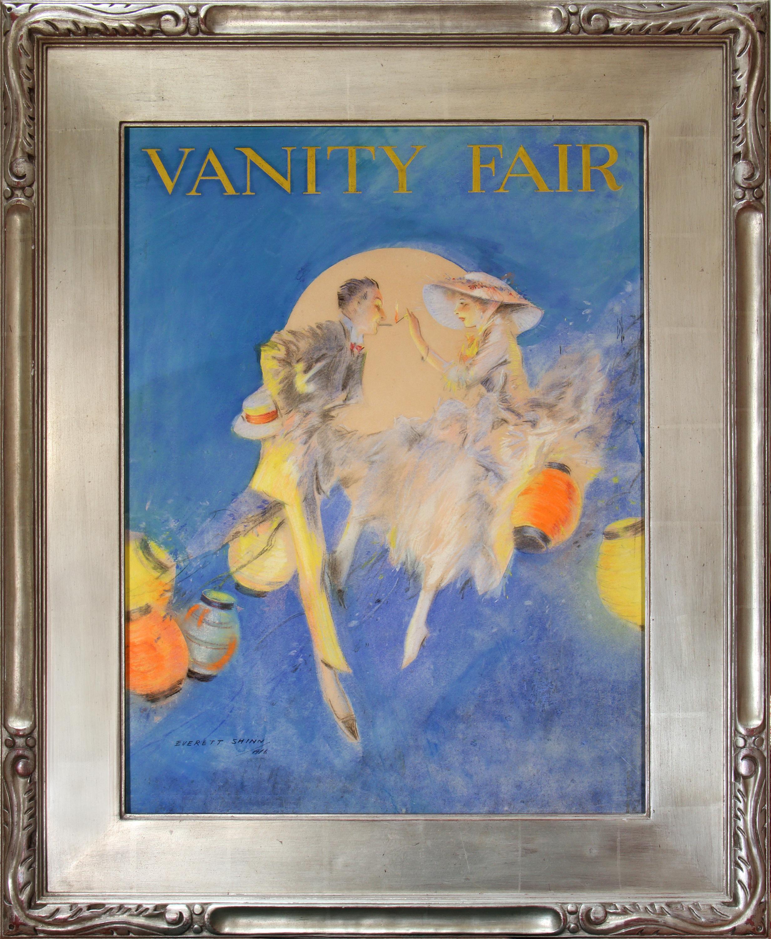 Couple Sitting Among Lanterns, Cover for Vanity Fair - Painting by Everett Shinn