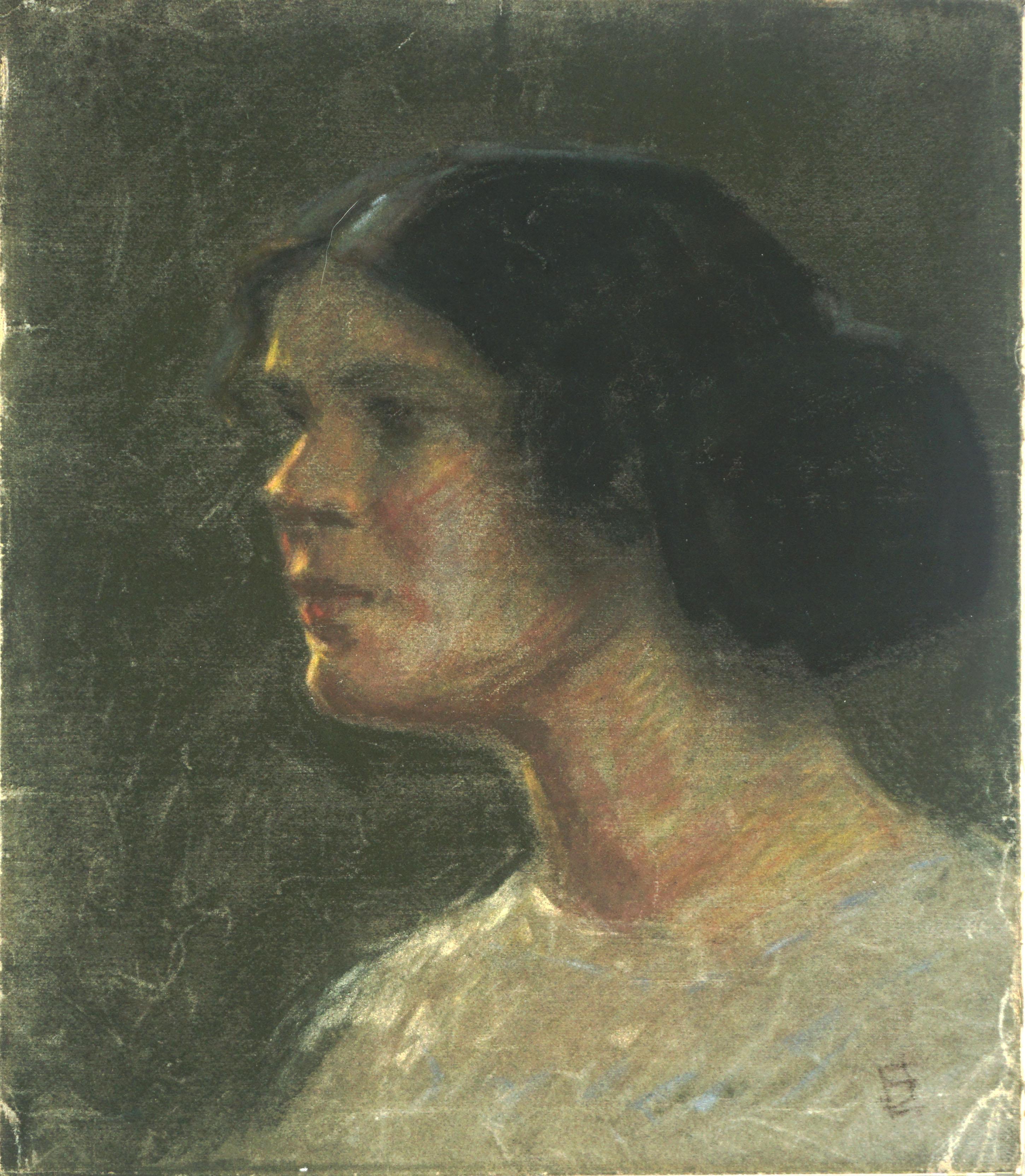 Portrait de femme éclairée par la lumière de la lune, début du 20e siècle - Painting de Everett Shinn