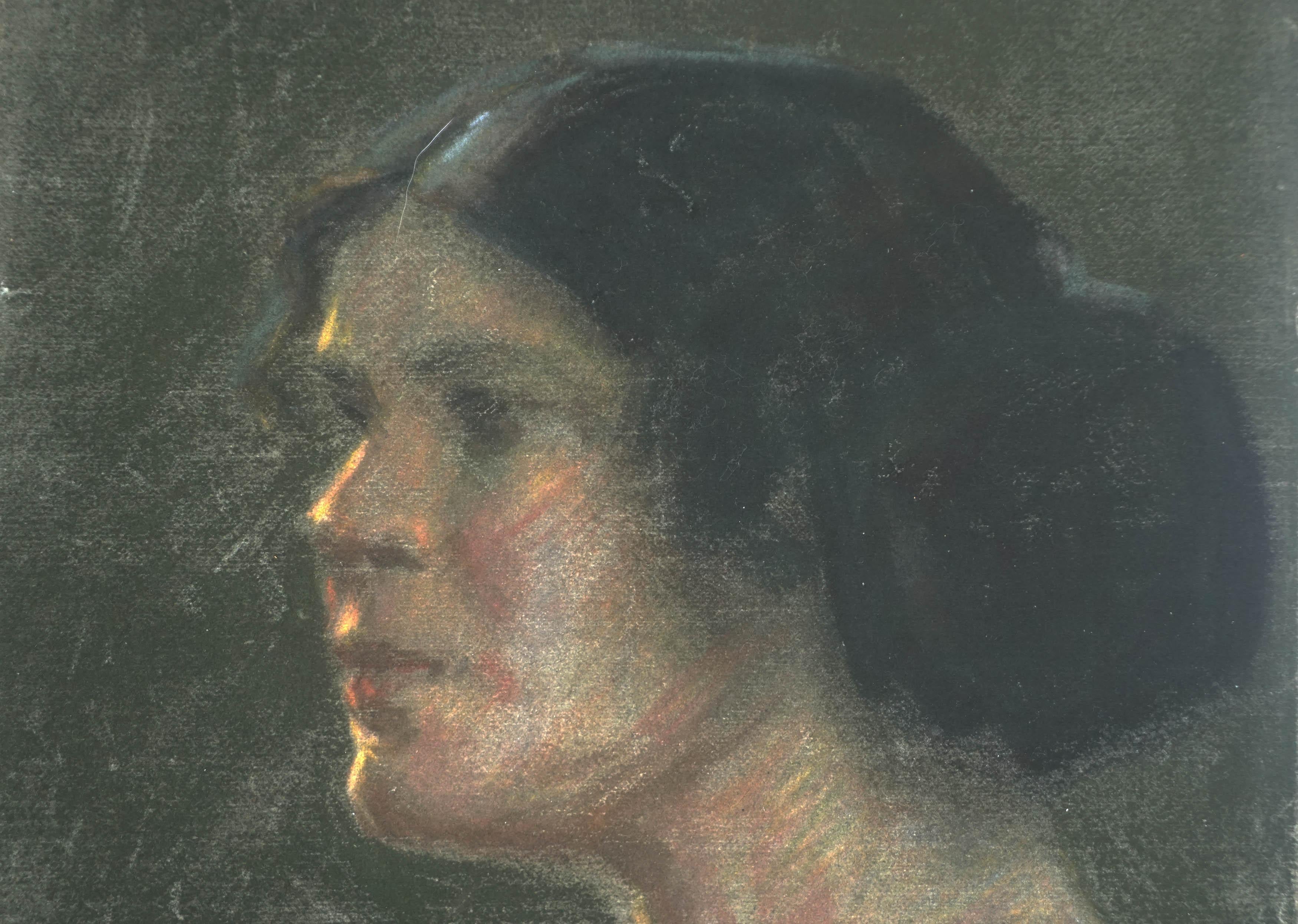 Portrait de femme éclairée par la lumière de la lune, début du 20e siècle - Ashcan School Painting par Everett Shinn