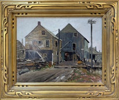 "On the Wharf" Everett Warner, Marine Town Scene, American Impressionism