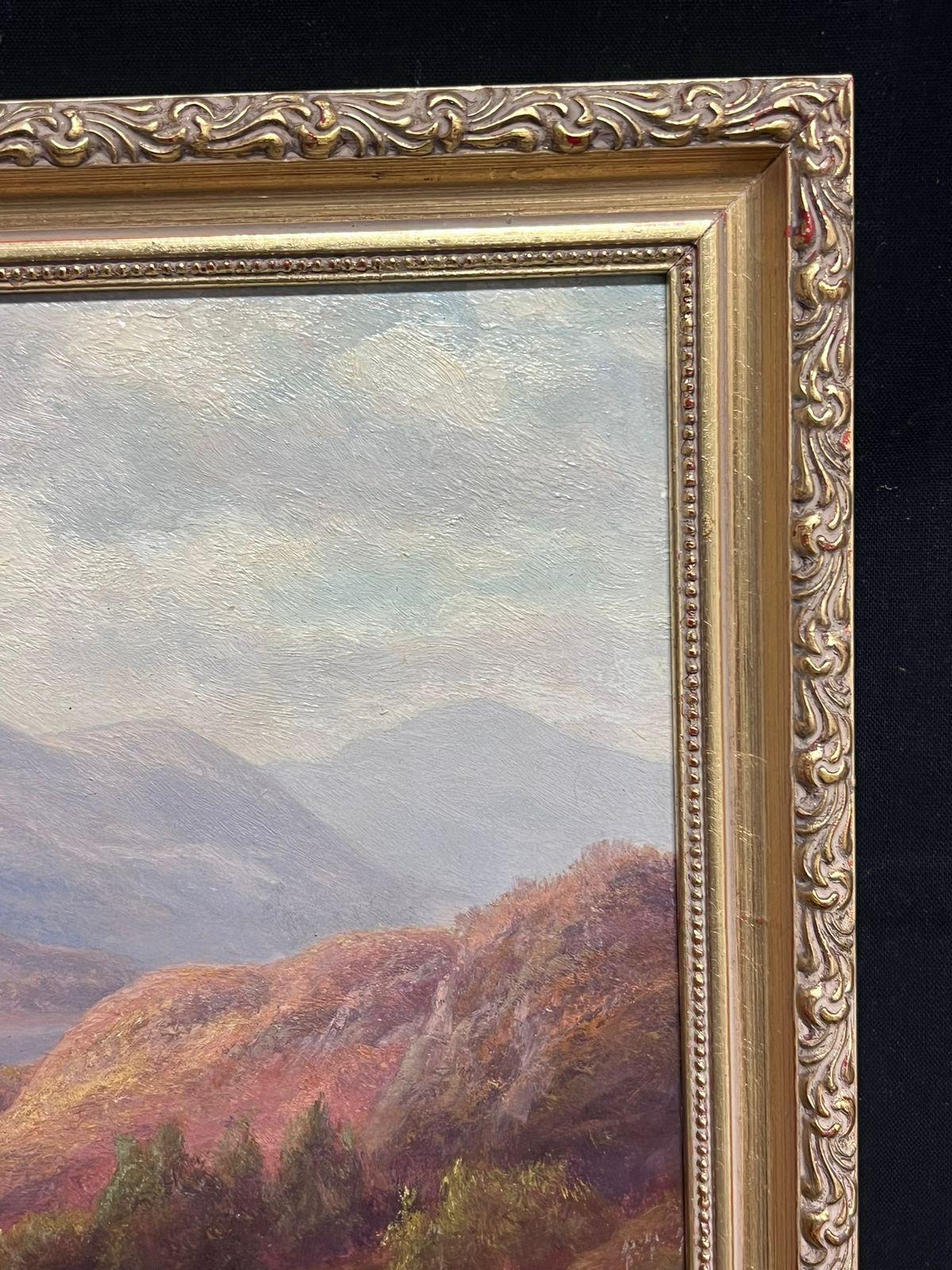Antique Scottish Oil Autumn Highlands Tranquil Landscape with Sheep Oil Painting For Sale 2