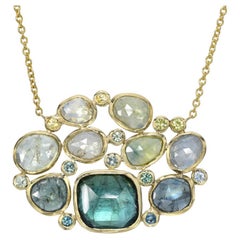 Evergreen Tourmaline and Sapphire Necklace in 14k Gold by NIXIN Jewelry