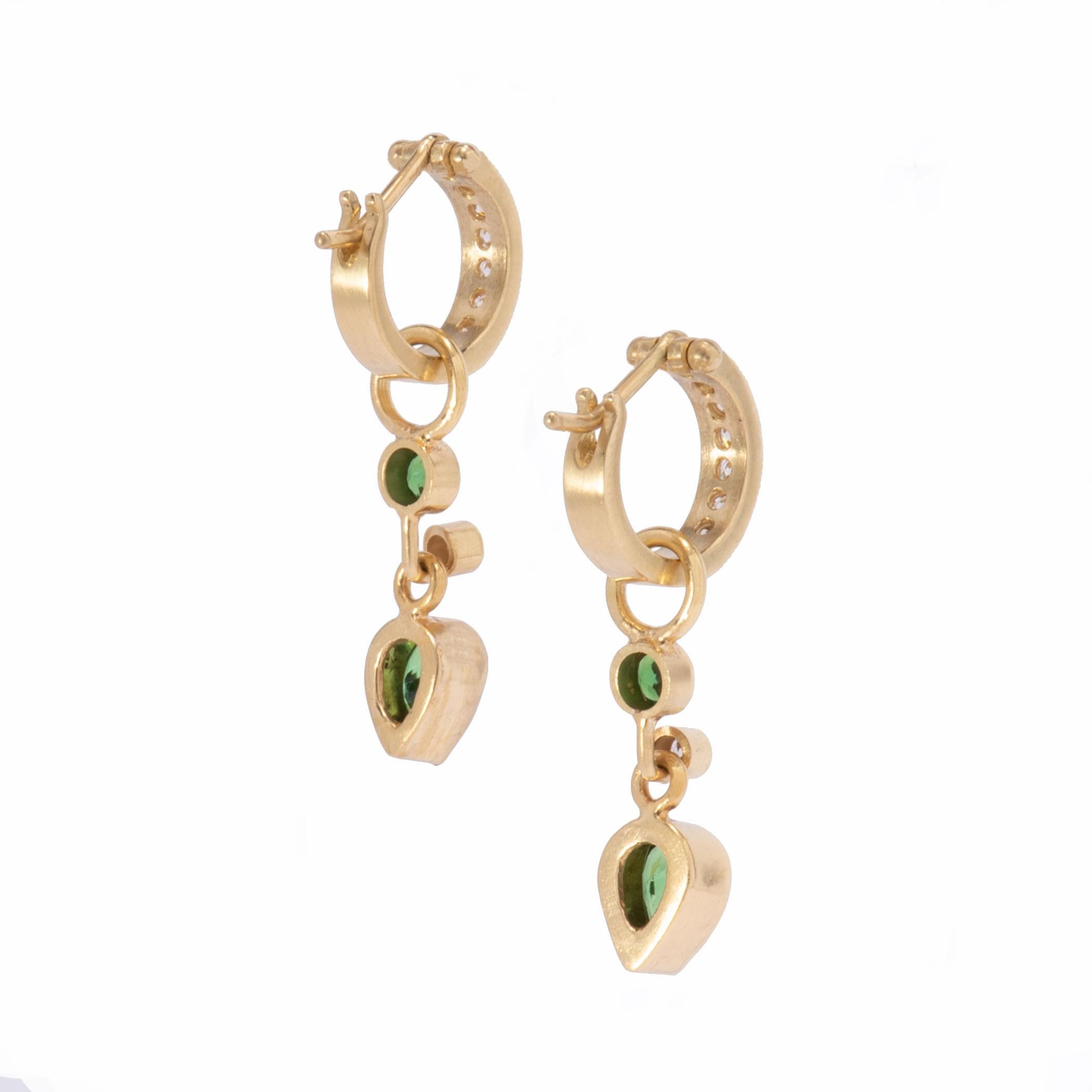 Women's or Men's Evergreen Tsavorite Garnet and Diamond Drop Earrings in 18 Karat Gold For Sale