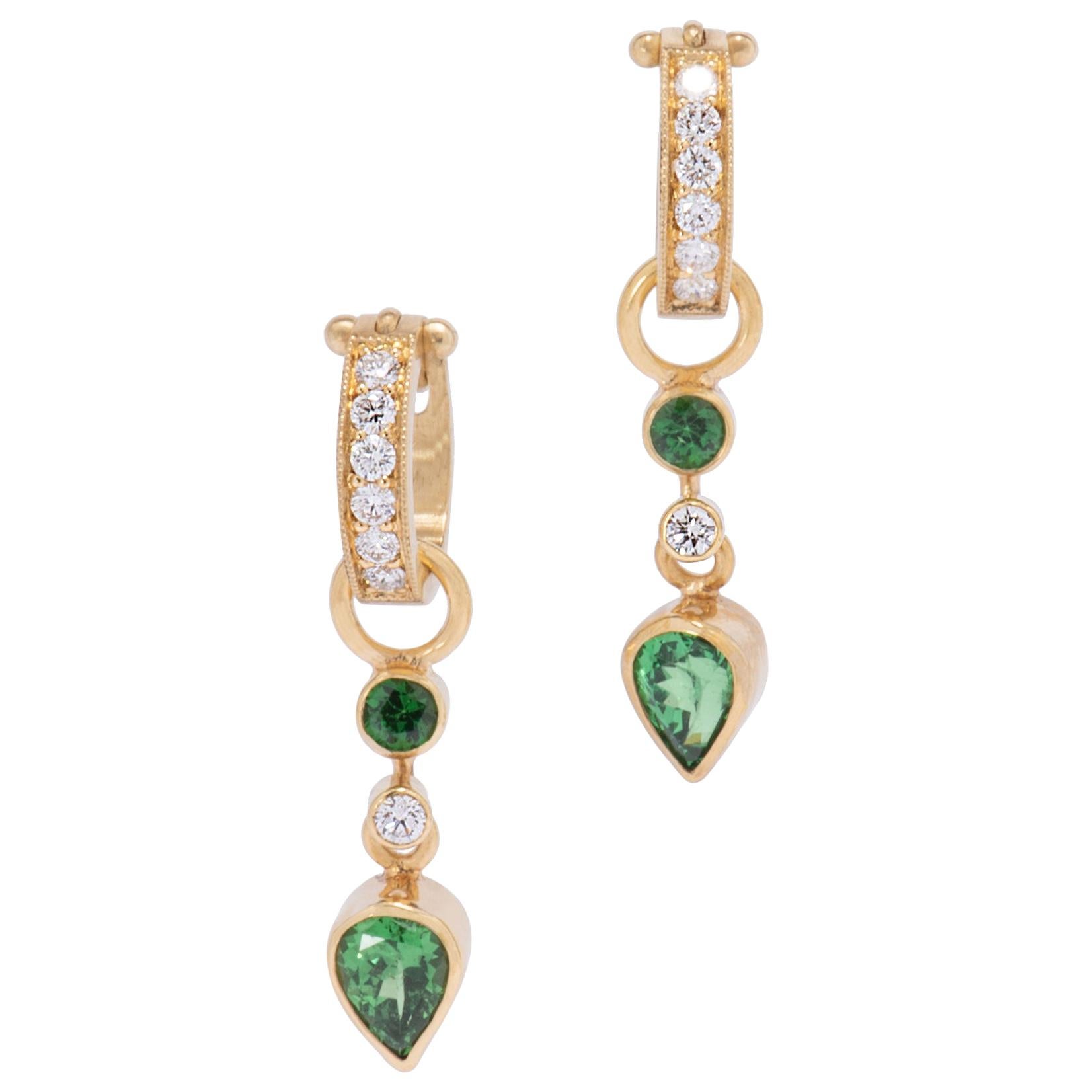 Evergreen Tsavorite Garnet and Diamond Drop Earrings in 18 Karat Gold For Sale