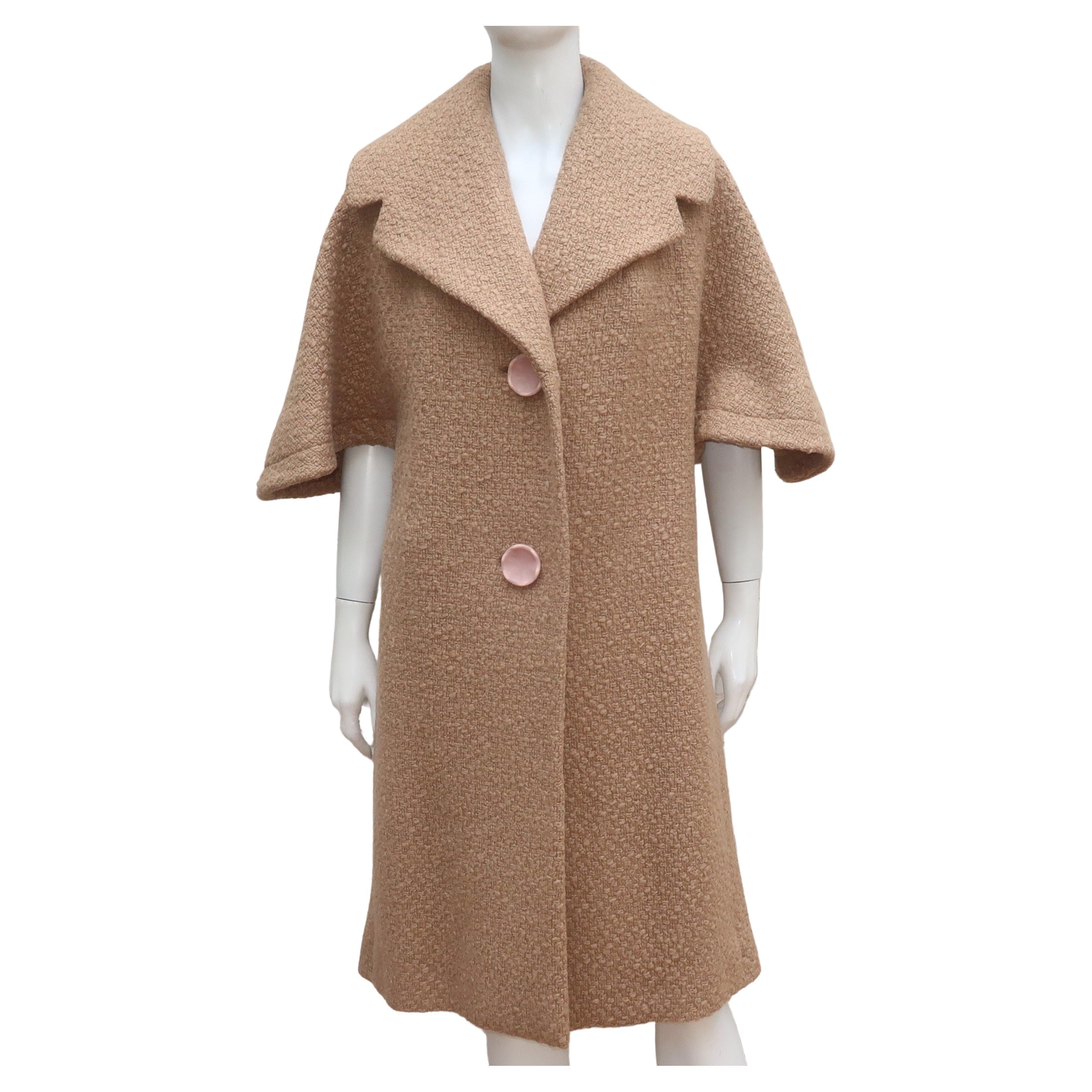 Everitt Buelow Wool Boucle Coat With Capelet Style Sleeves, 1950's at  1stDibs