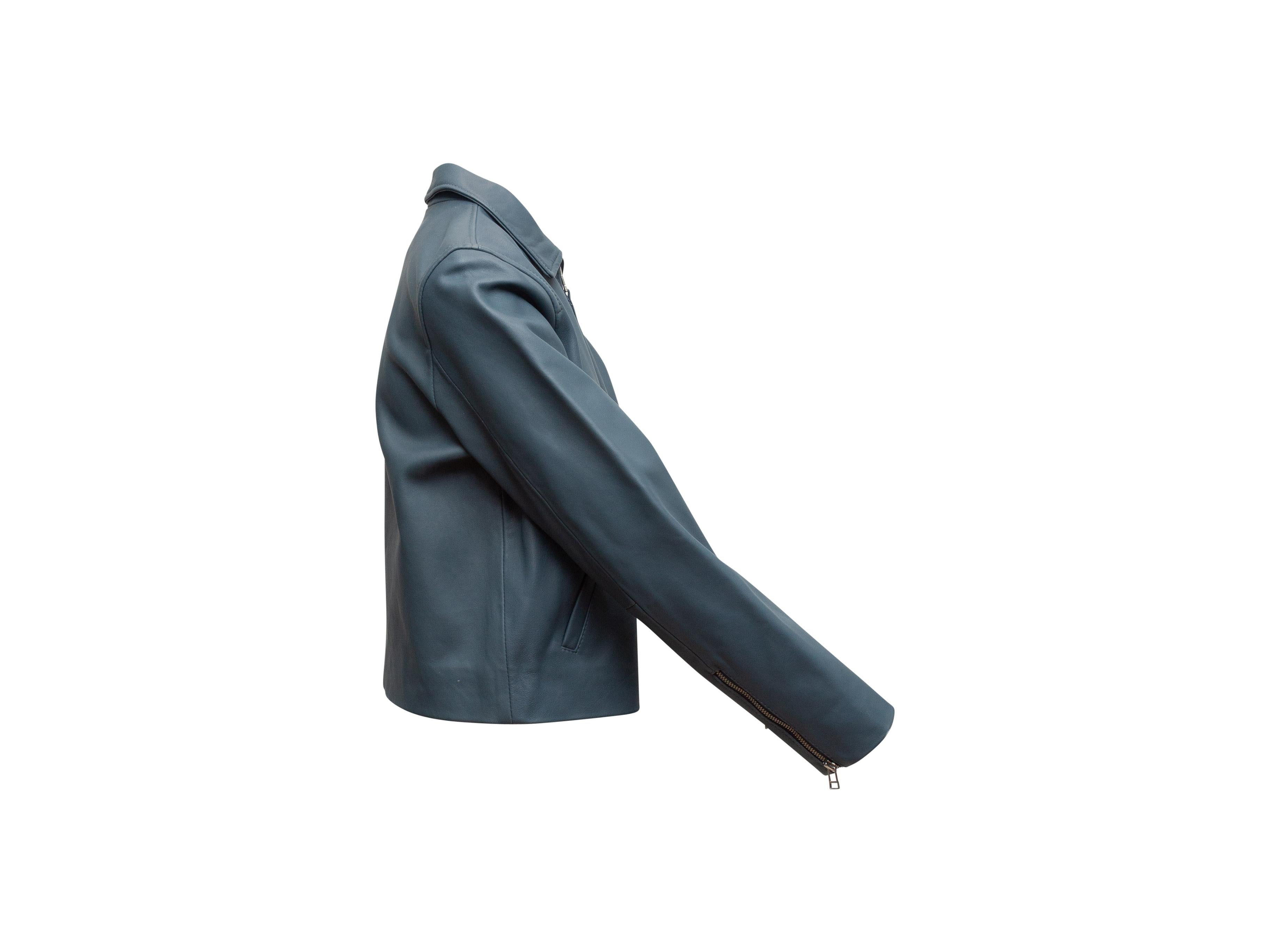 Gray Everlane Storm Blue Leather Zip Jacket