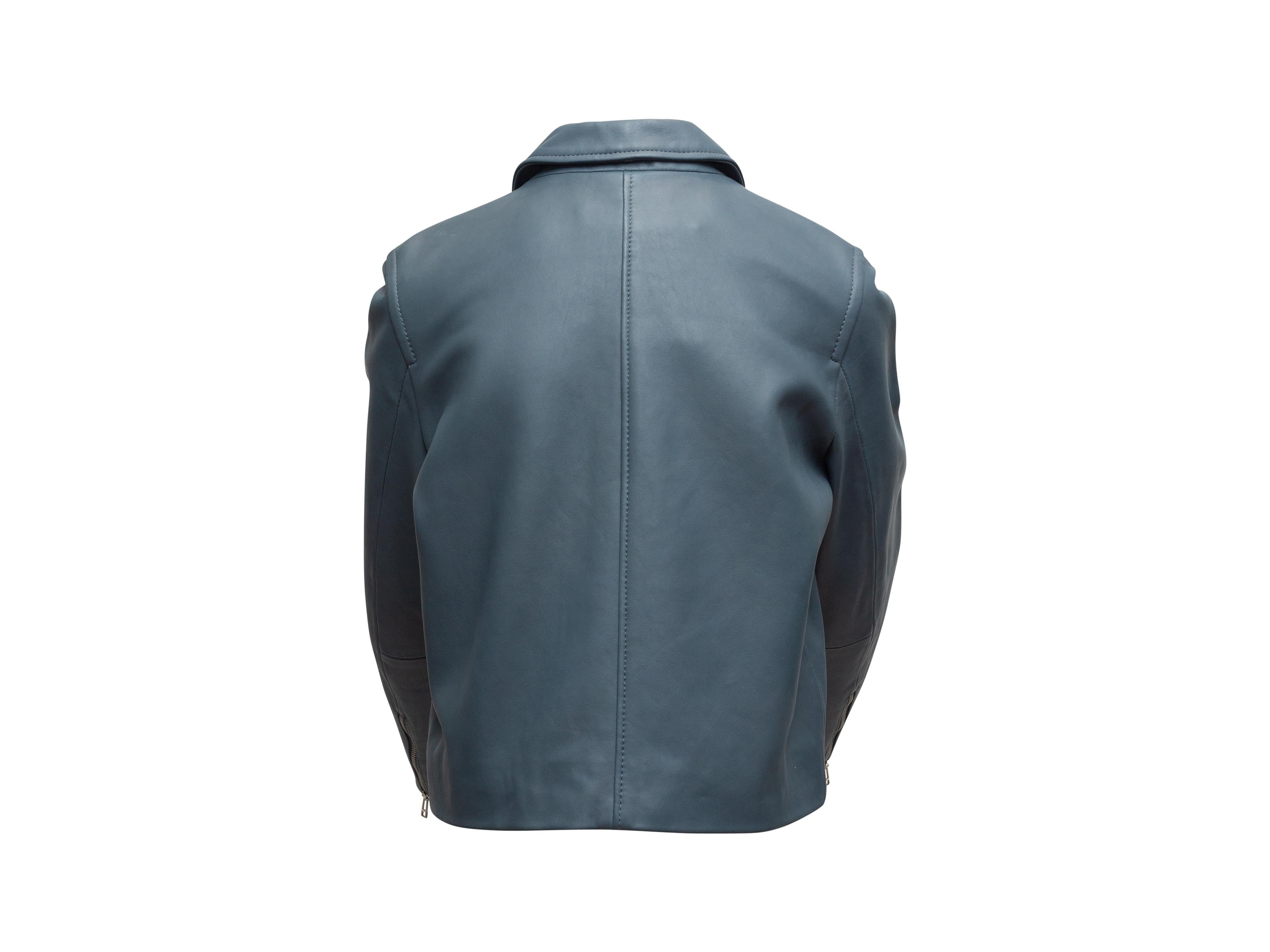Everlane Storm Blue Leather Zip Jacket In Excellent Condition In New York, NY