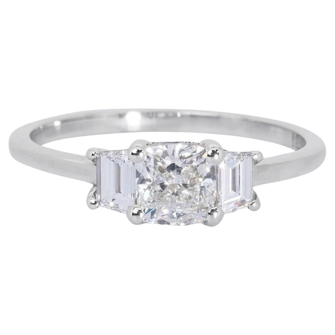 Everlasting 18K White Gold 3 Stone Diamond Ring w/ 1.35ct - GIA Certified For Sale
